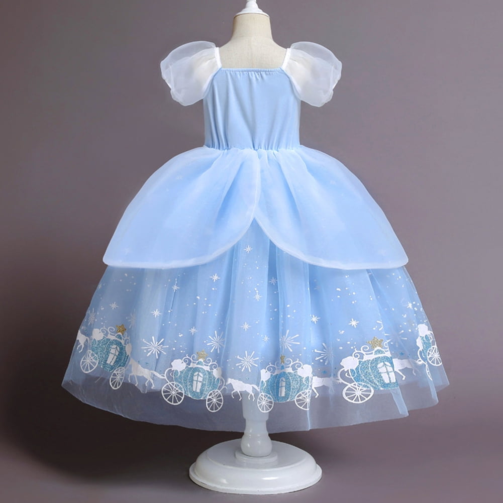 IBTOM CASTLE Little Girls Princess Halloween Cosplay Outfits for Kids Party Fancy Dress up Long Evening Gown 4-5 Years Cinderella Blue