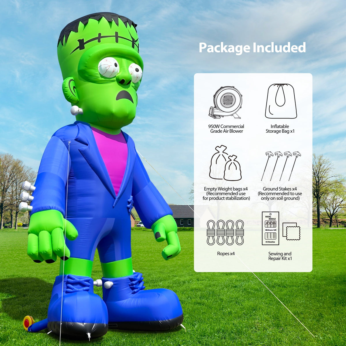 Wellcomer 20ft Giant Inflatable Frankenstein with Blower - Halloween Outdoor Decor