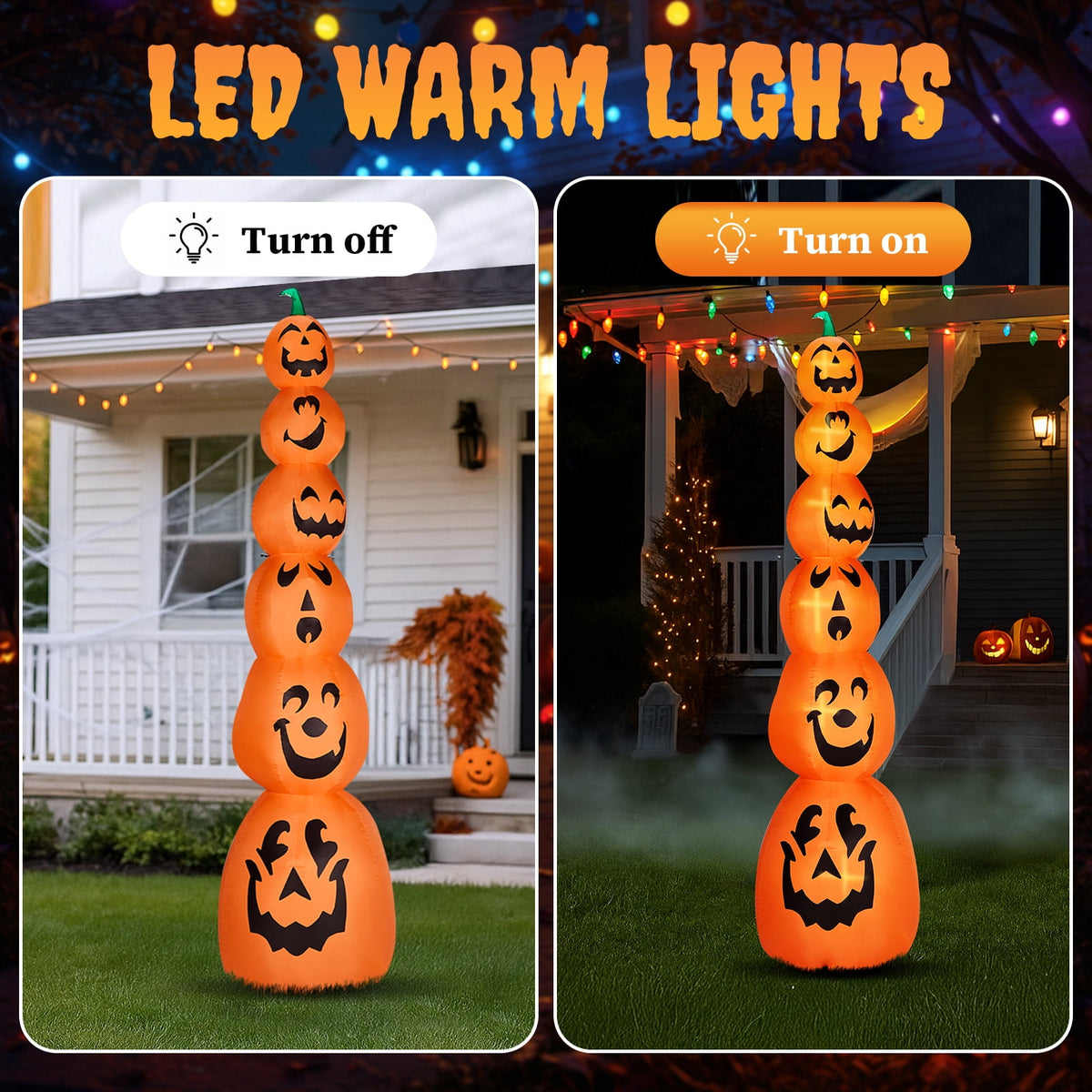 UBesGoo 9' Halloween Inflatable Stacked Pumpkins, Blow up 6 Pumpkins Built-in LED Lights Outdoor Decorations