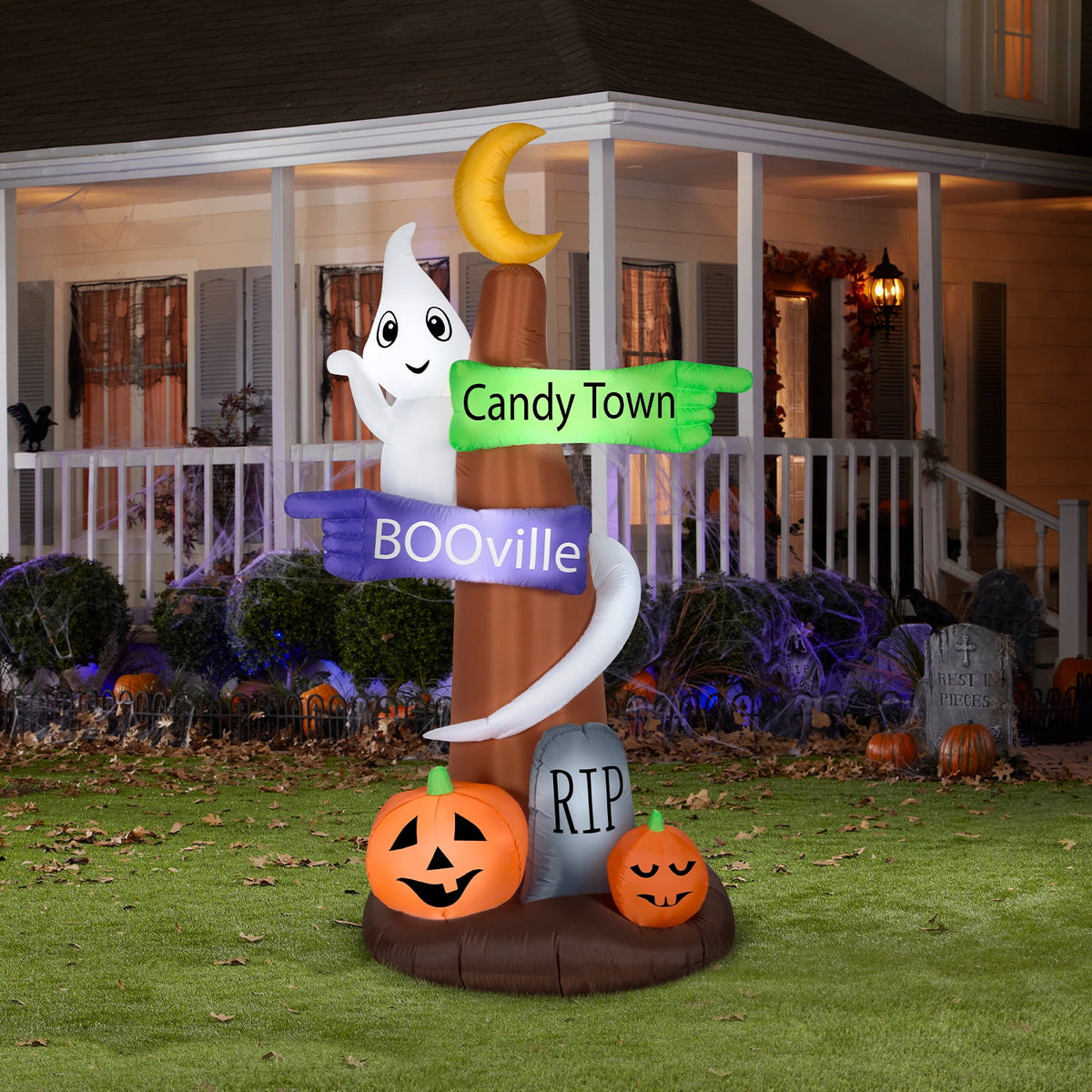 Gemmy Halloween Airblown Ghost Wrapped Around Sign Post Yard Inflatable, 96.06"