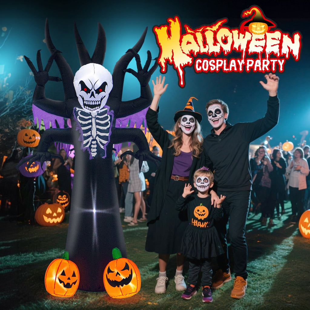 Wondiair 8 FT Halloween Inflatable Skeleton Tree with LED Lights and Glowing Pumpkins, Blow Up Outdoor Halloween Yard Decoration for Lawn, Front Yard and Haunted House