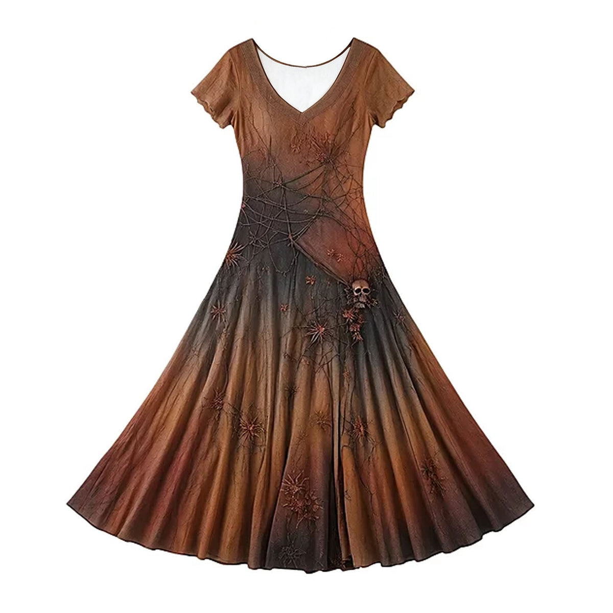 KICILVS Gothic Clothes For Women Black Spiderweb And Spider Print Flowing V Neck Long Maxi Dress Halloween Cosplay Gothic Party Dress