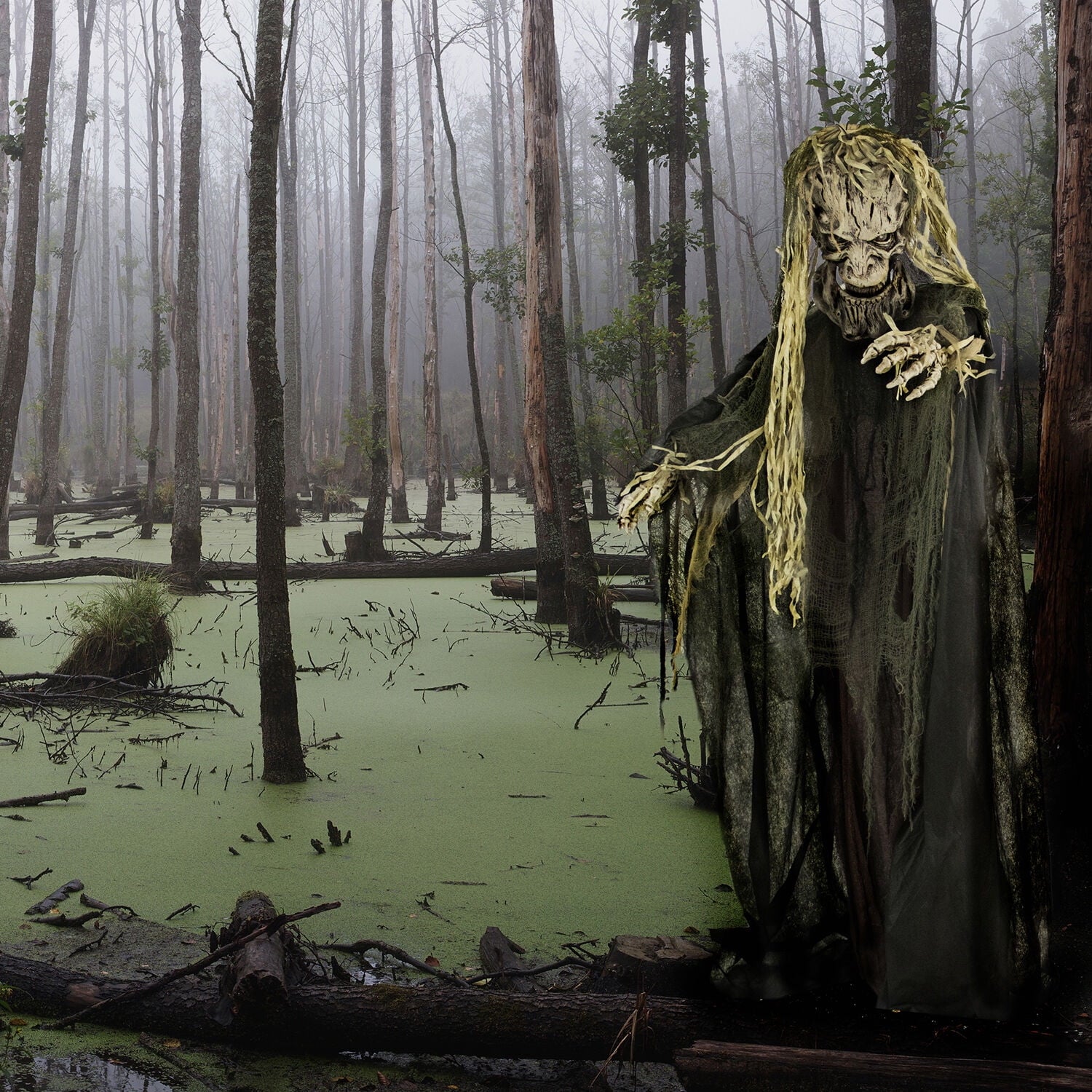 Haunted Hill Farm Life-Size Animatronic Tree Man, 75" Indoor/Outdoor Halloween Decoration, MultiColor