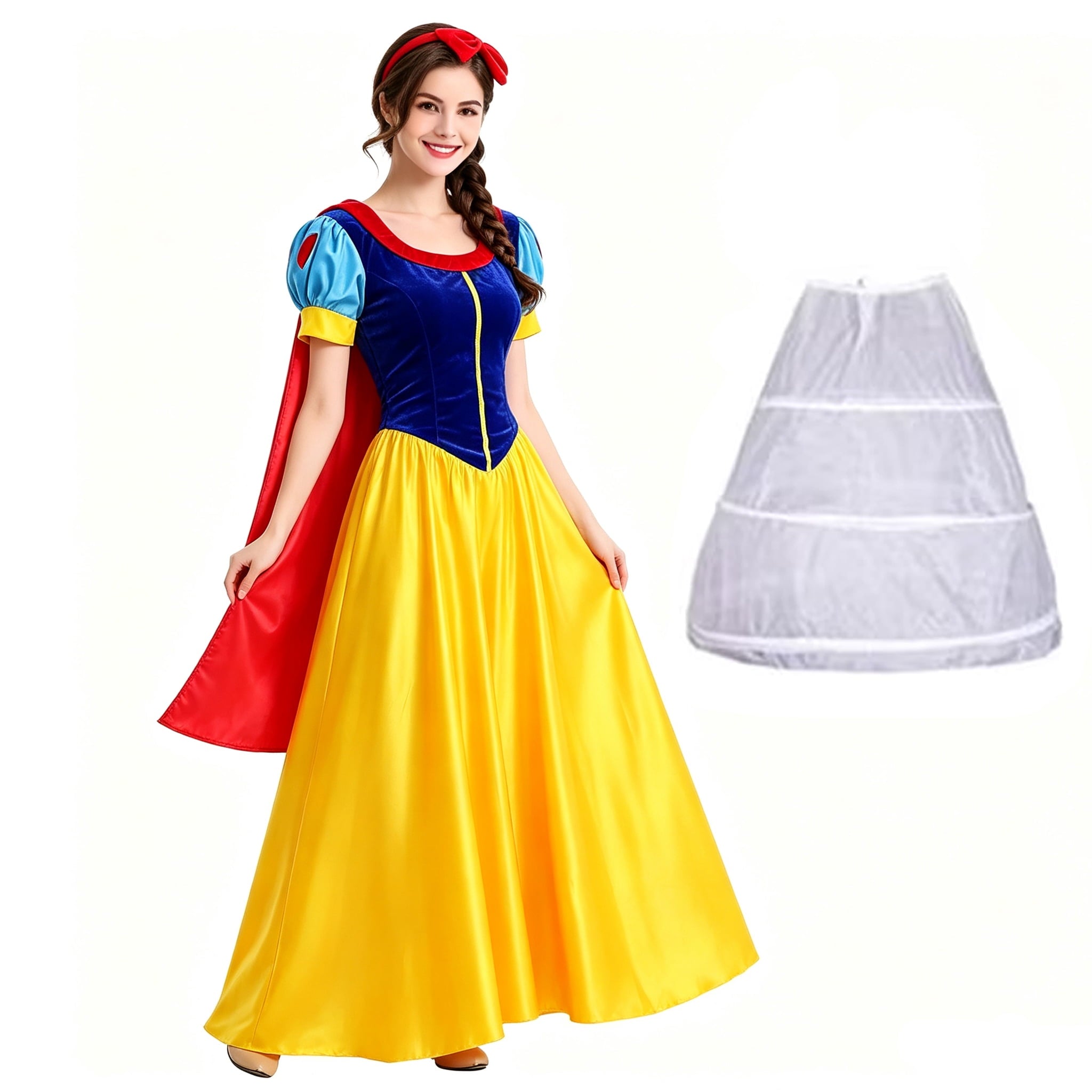 Snow Princess Dress for Women Halloween Fairytale Costume with headband , Size S-2XL
