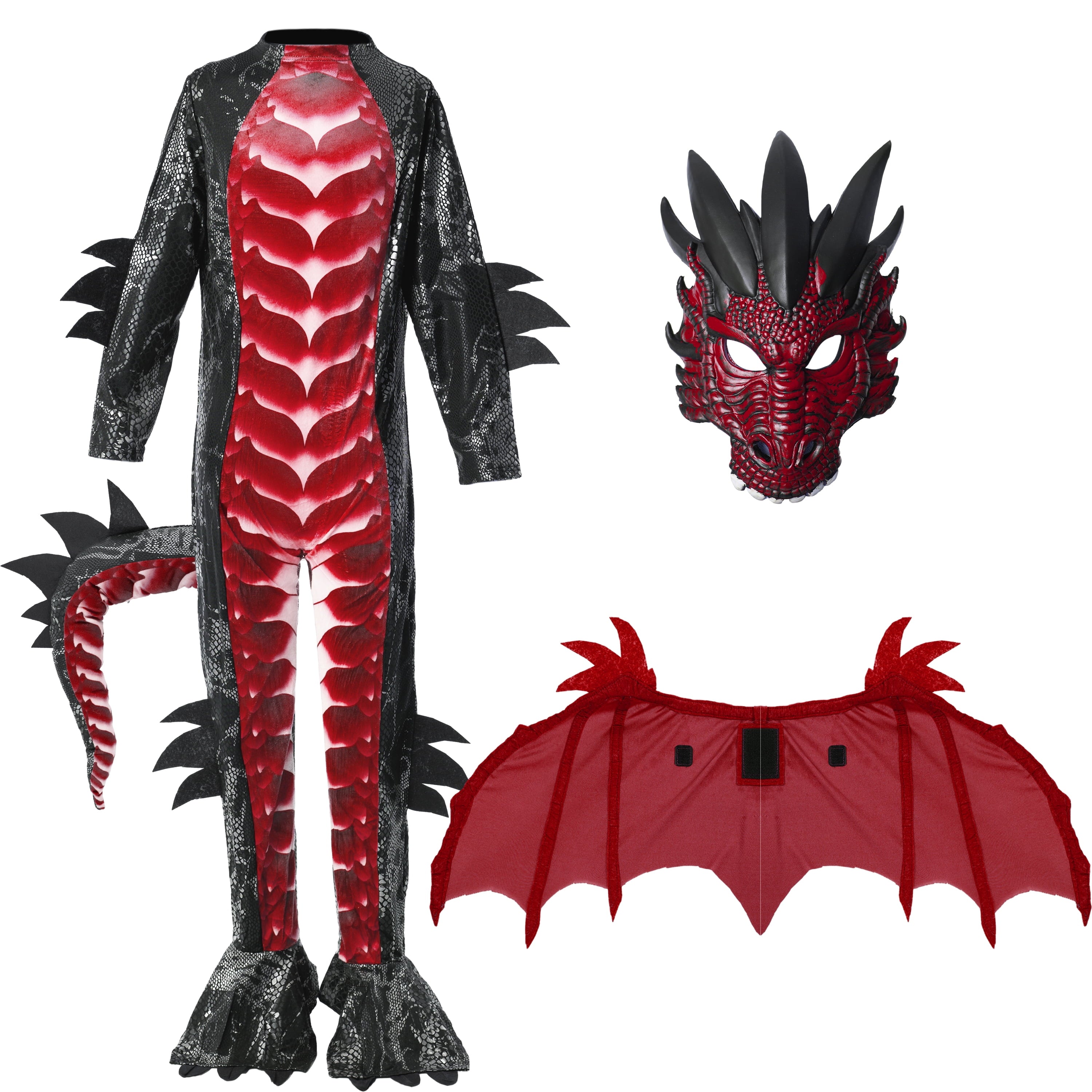 Joyfy Dragon Costume for Kids Boys Dragon Costume with Dragon Wings, Tail and Mask Outfits Set for Toddlers Halloween Dress Up 5-12 Years