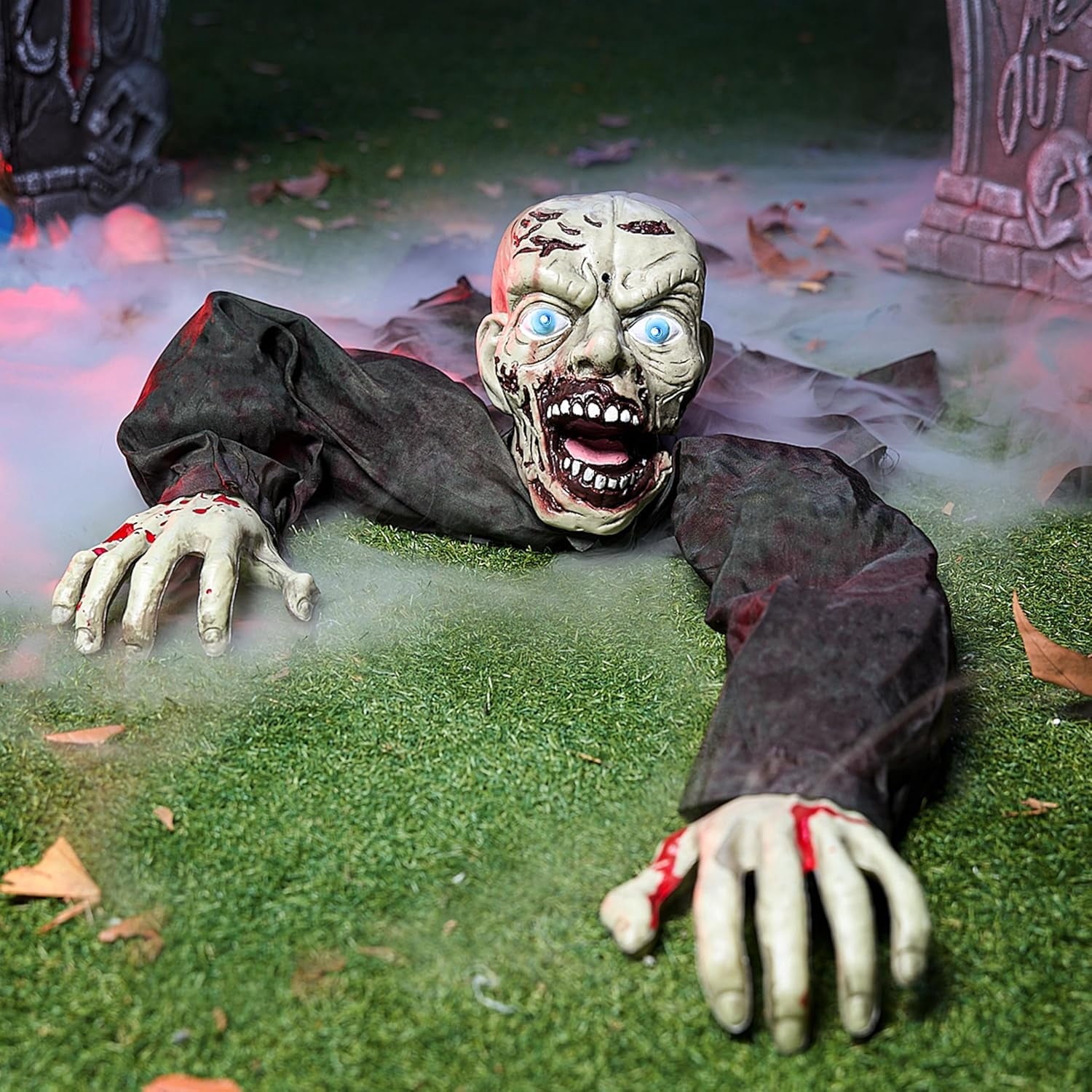 Joyfy Halloween Decorations Outdoor Groundbreaker Creepy Life Size Light Up Climbing Zombie Groundbreaker with Sound,Motion Activated Halloween Decorations Haunted House Decorations