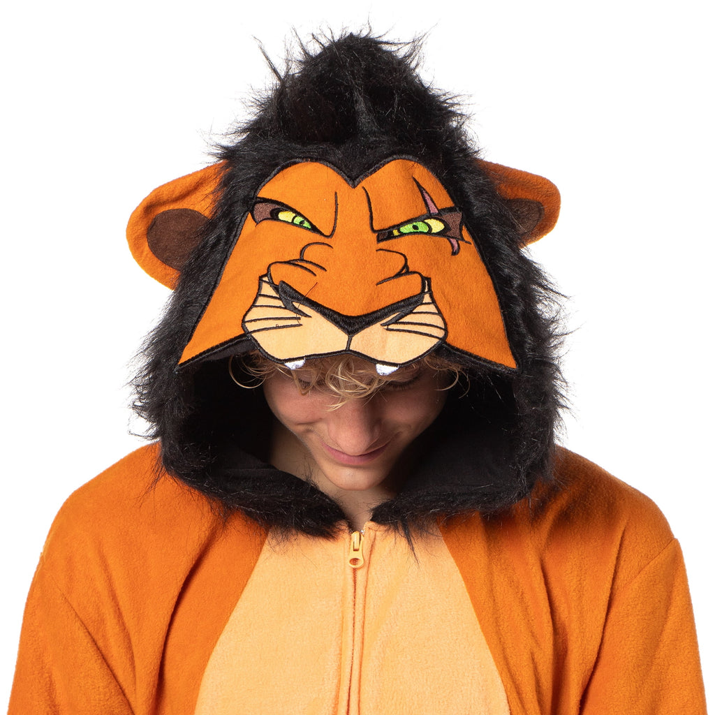Disney The Lion King Scar Cozy Micro Fleece Villain Scar Costume Cosplay Men's One Piece Pajama Hooded Union Suit
