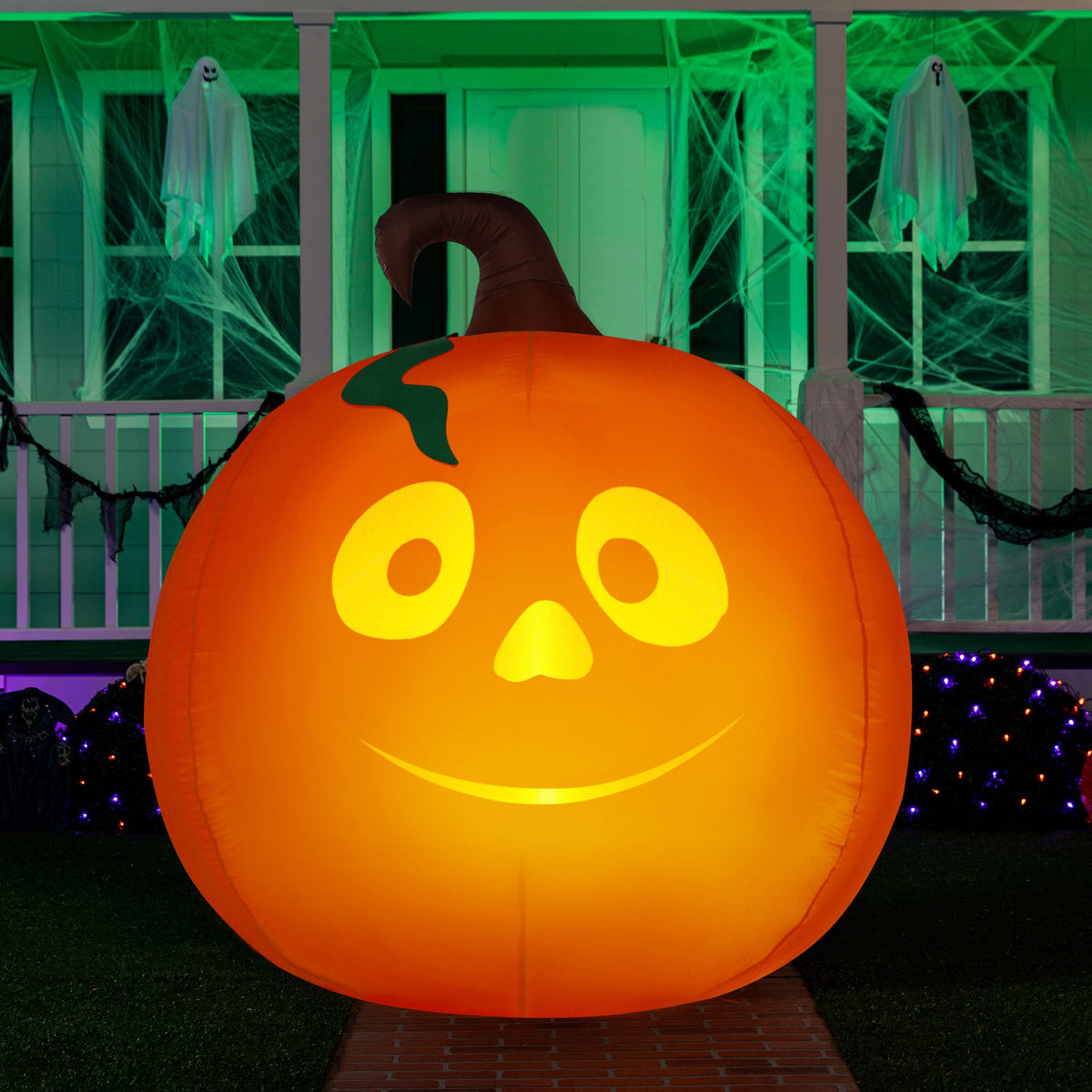 Joyfy 6 ft Halloween Inflatable Witch & Cauldron,Blow Up Decor with Rotating Green Ghost Projection Built-in LEDs,Outdoor Decoration for Party,Yard,Garden