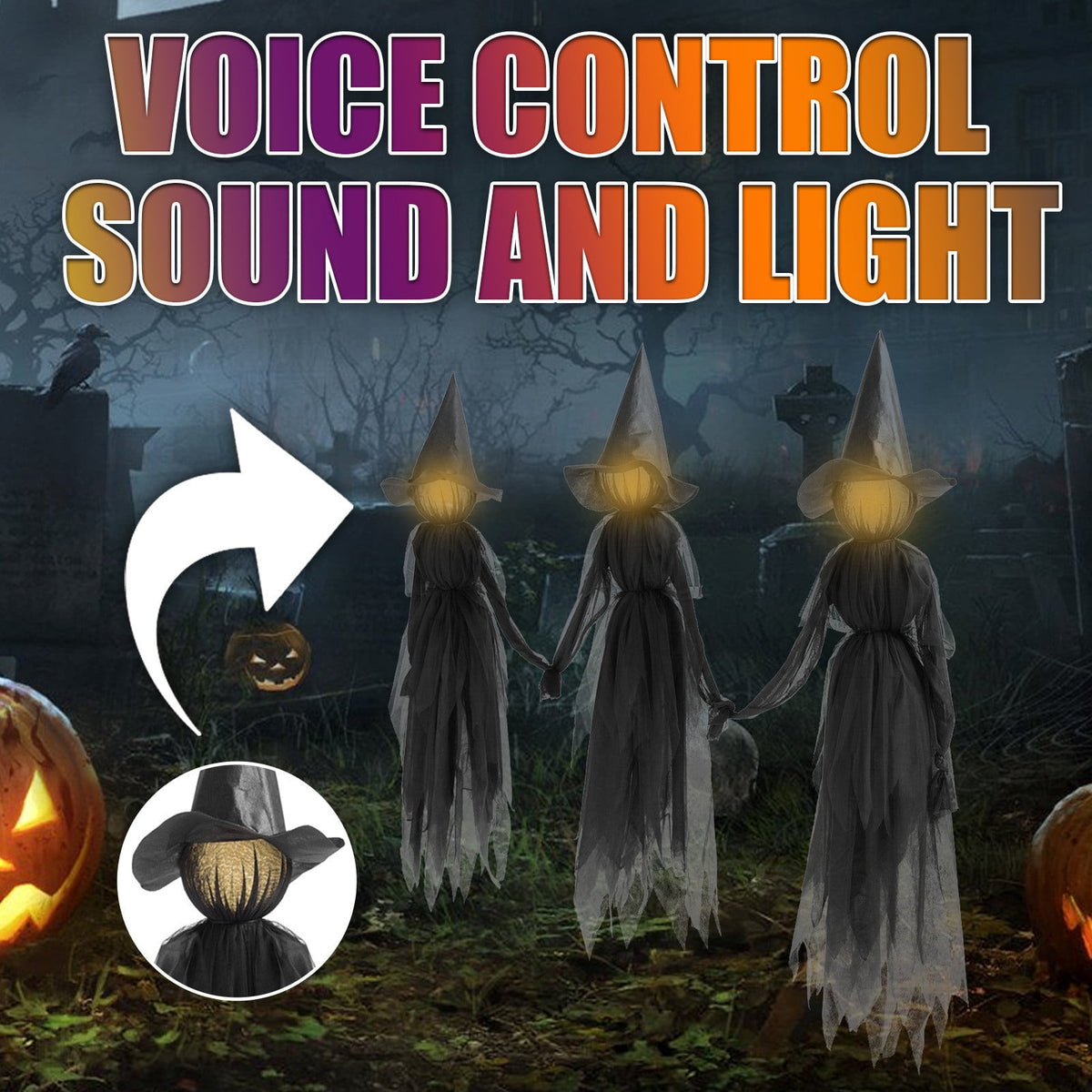 Under $5! Saving! XGFHYJEH Halloween Witch Decorations Outdoor, Light Up Holding Hands Screaming Witches Sound-Activated Sensor with Stakes, Halloween Party Props Scary Decor for Yard Garden