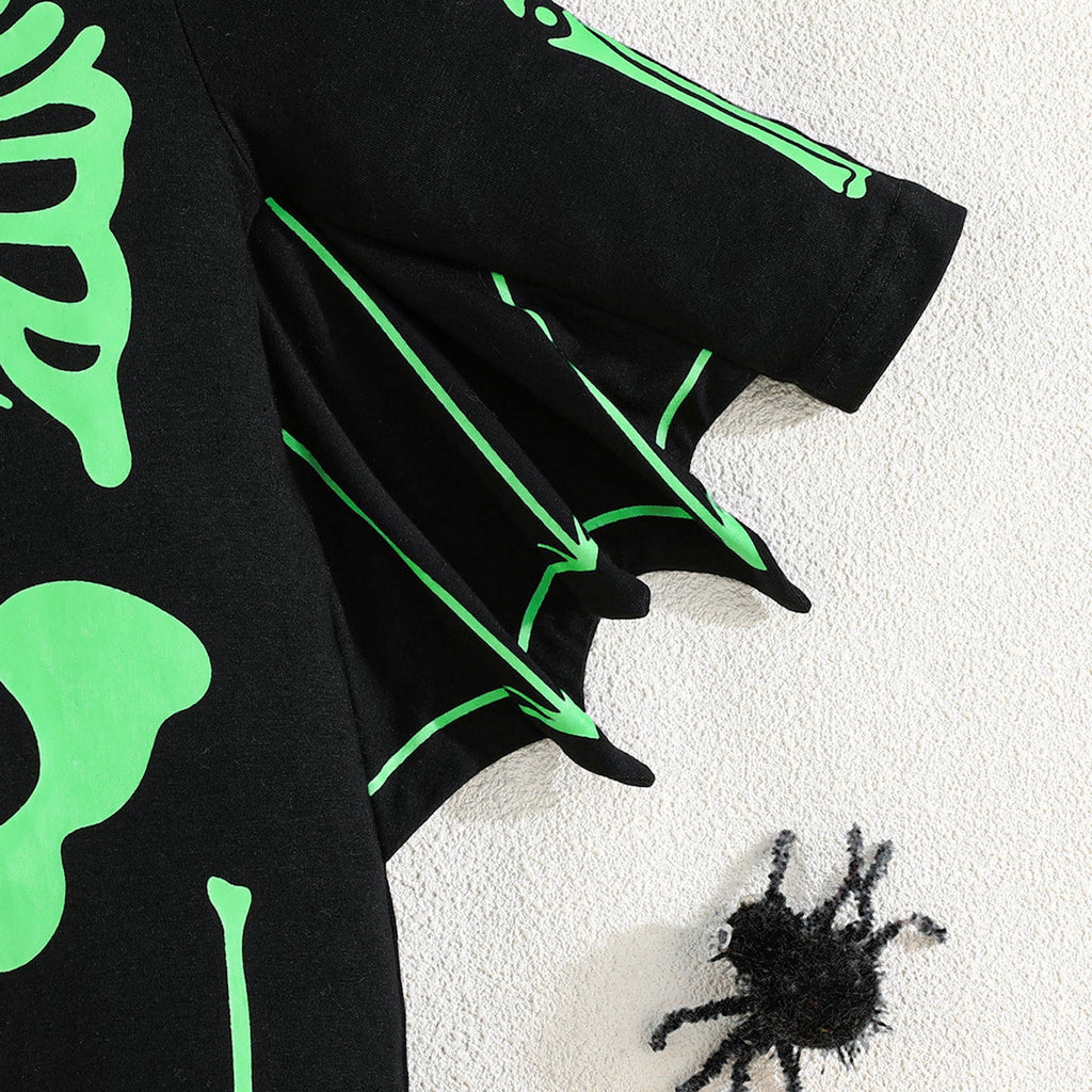 WIBACKER Baby Girl Boy Skeleton Jumpsuit Ear Hat 2PCS Outfit 3 Months-3 Years Infant Toddler Halloween Bats Costumes with Wings Cosplay Clothes