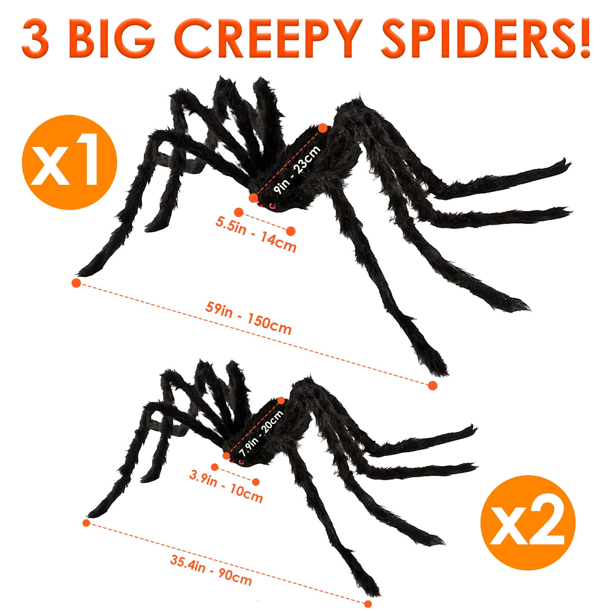 JEEXI Full Set of Halloween Decorations Outdoor 200'' Triangular Spider Web +3 Giant Fake Red Eyes Spiders, Halloween Décor Indoor for Home, Outside Yard Costumes Party Haunted House Garden Lawn