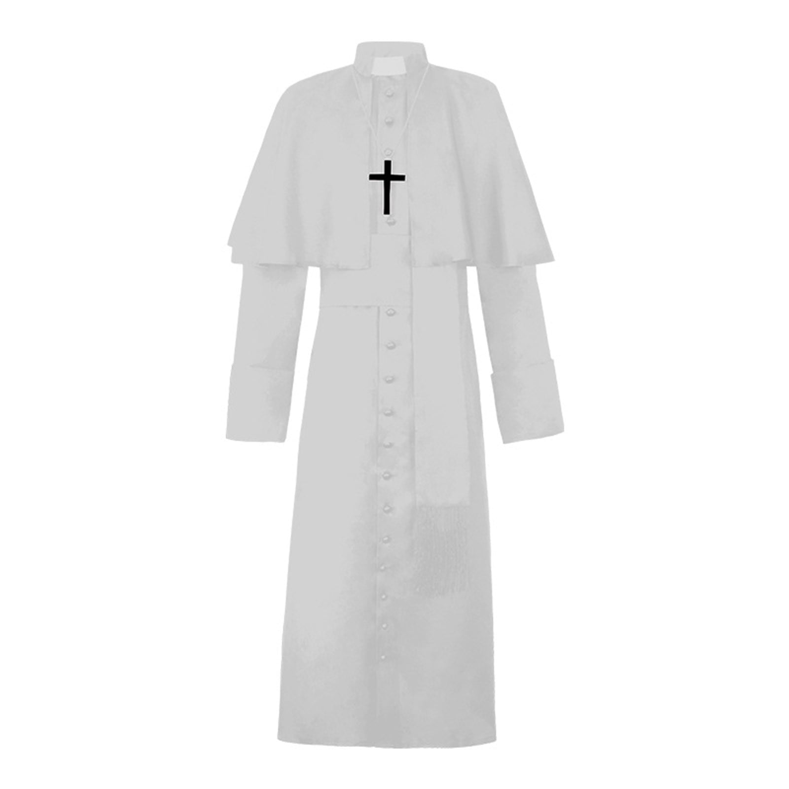 JOANKDMI Catholic Priest Costume for Men Clergy Cassock Robe with Capelet and Sash Halloween Party Outfit Religious Father Minister Fancy Dress for Men