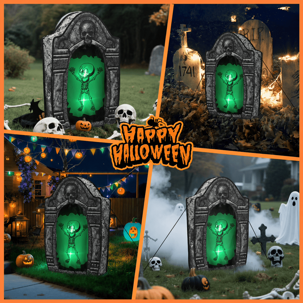 Wondiair 41" Halloween Tombstone with Lighted Skeleton, Outdoor Halloween Graveyard Decoration for Yard, Lawn, Porch & Haunted House