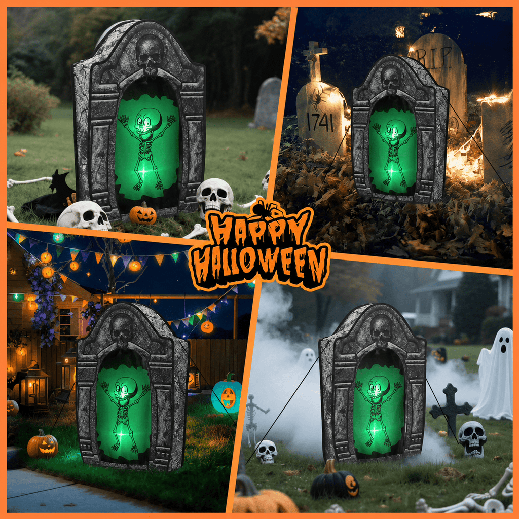 Wondiair 41" Halloween Skull Tombstone with Glowing LED Eyes, Foldable Outdoor Graveyard Decoration for Yard, Lawn, Cemetery & Haunted House