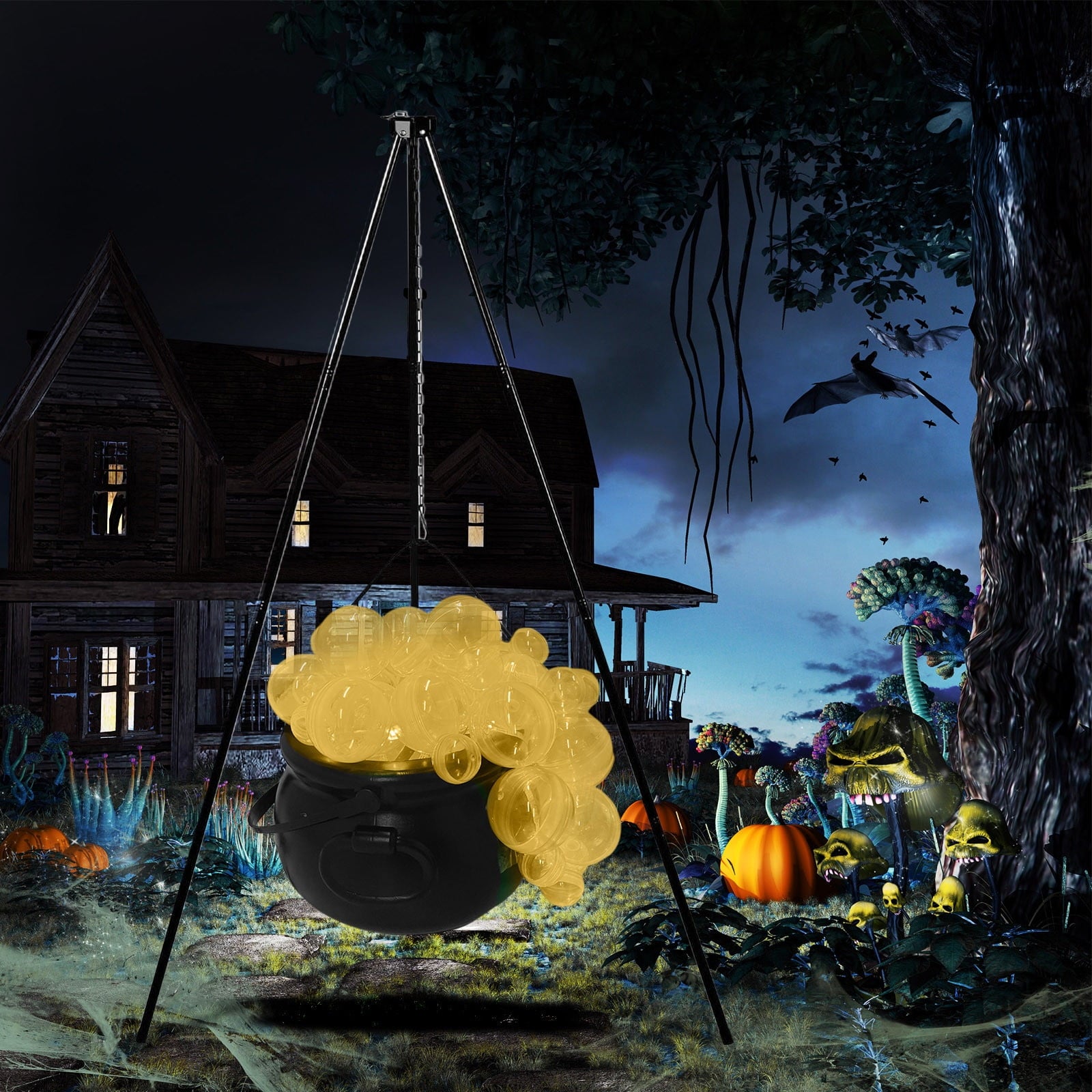Muecwrye Halloween Decorations Outdoor, Halloween Clearance! Halloween Witches Cauldron with Lights, DIY Bubbling Cauldron Set Decor for Home Porch Outside, Halloween Party Supplies( Without Tripod)