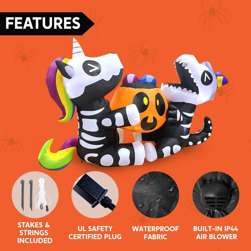Joyfy 8 FT Halloween Inflatable Skeleton Dinosaur with Build-in LEDs Pumpkin Decorations,Halloween Outdoor Decorations Blow up Yard Decorations