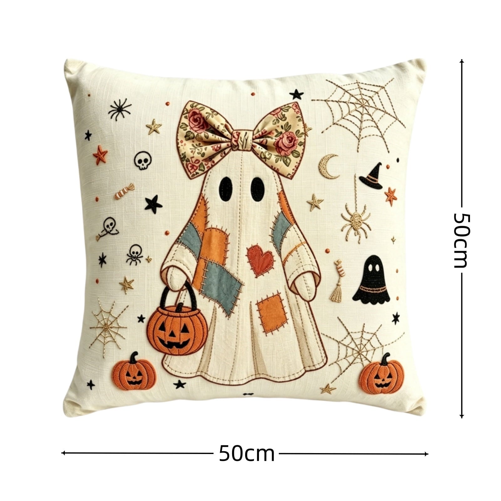 Halloween Ghost Reading Book Throw Pillow Cover, Spooky Library Bookshelf Skull Candlestick Decorative Pillowcase, Retro Halloween Cushion Cover