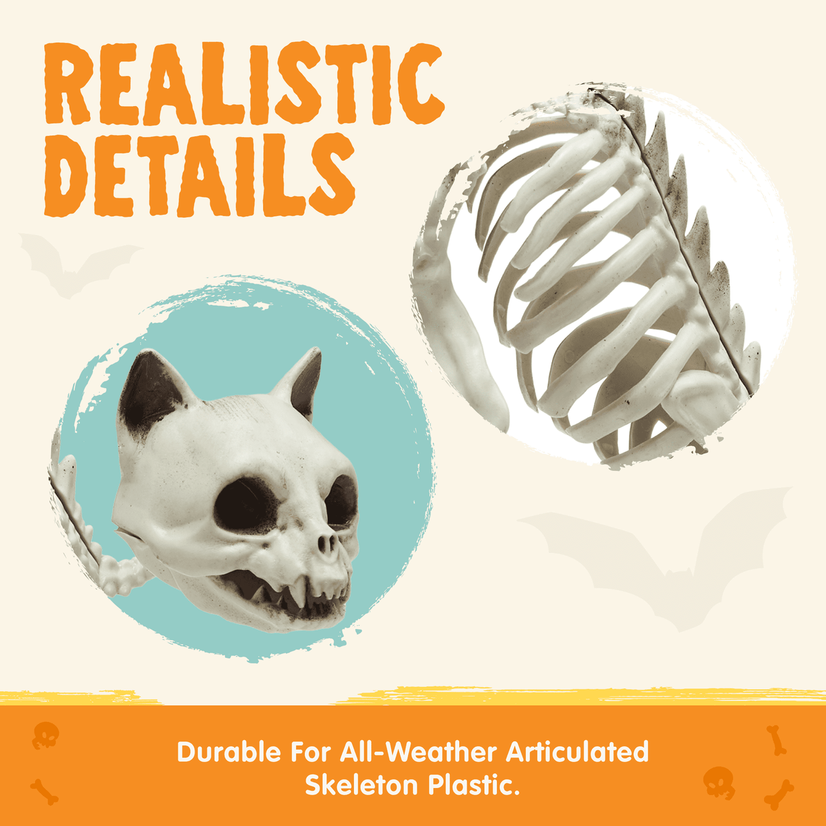 Joyfy 2 Pcs Cat Skeleton Halloween Decoration,7 Inch Posable Plastic Animals Halloween Skeleton for Indoor Outdoor Halloween Decorations,Haunted House Party Props