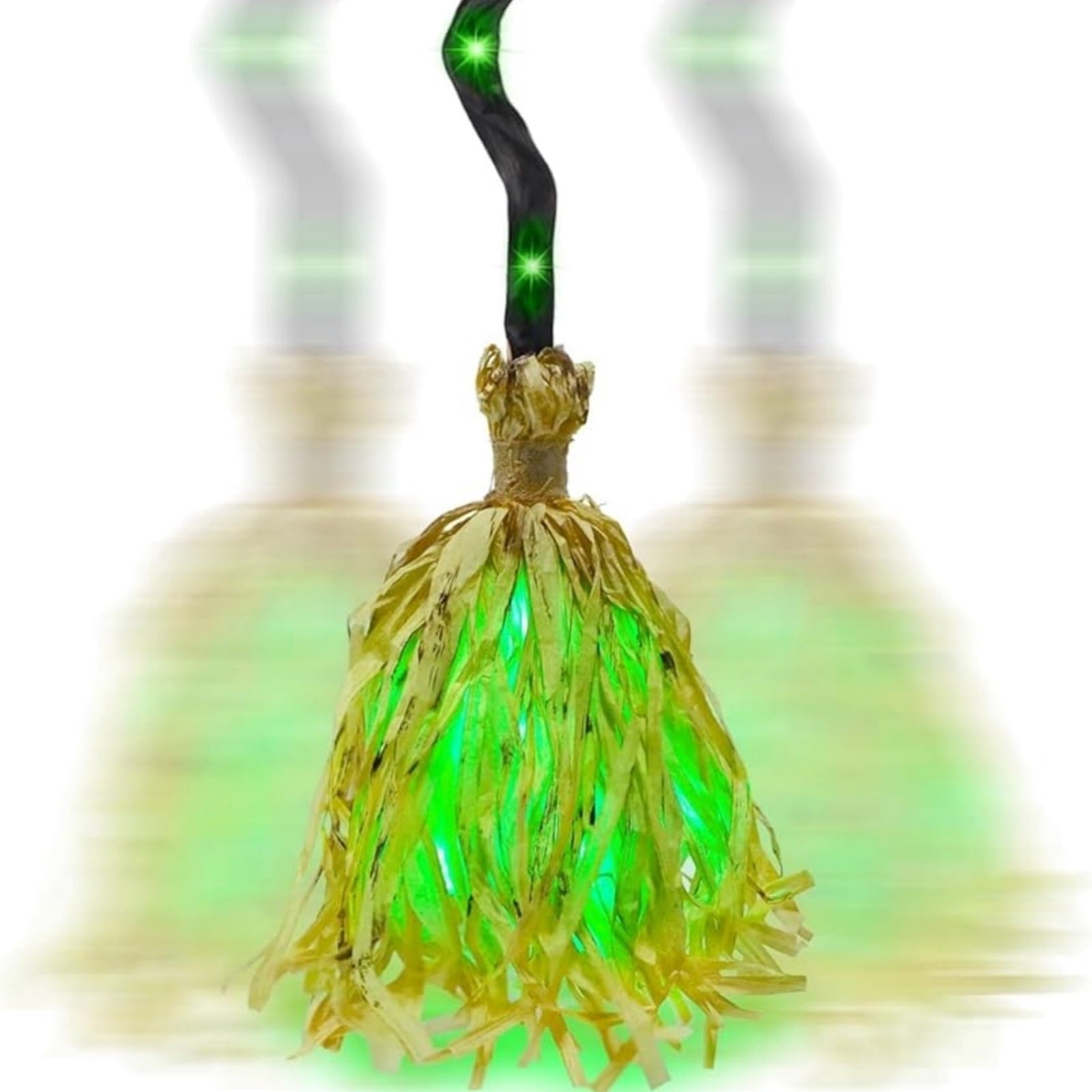 35" Animated Halloween Witch Broom - Light up Dancing Grean Broomstick with Sounds | Halloween Decor for Indoor & Outdoor Porch 1PC