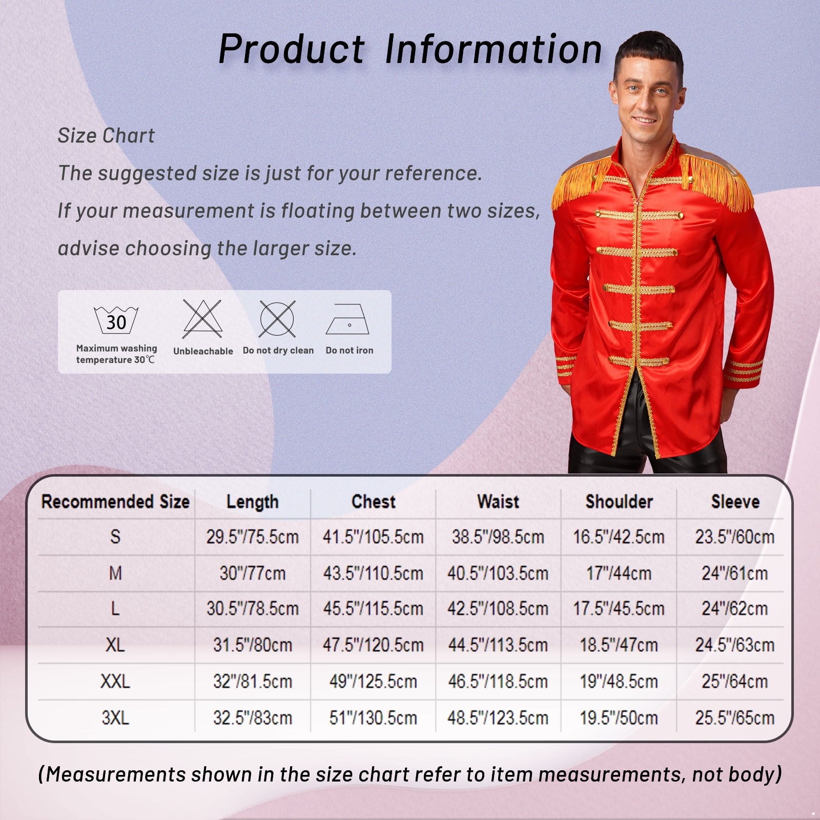 Eandarui Men's Halloween SGT Sergeant Pepper Costume Jacket Fancy Dress Hippie Music Star 1960s Shirt Red M