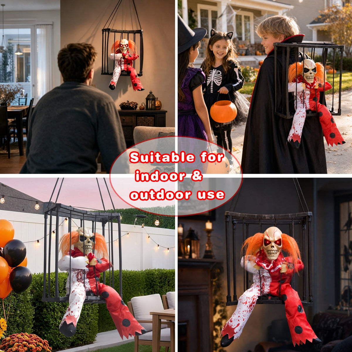Magotan Screaming Animated Halloween Decorations, Outdoor Indoor Hanging Spooky Halloween Decoration, Scary Skull Cage with Motion Sensor