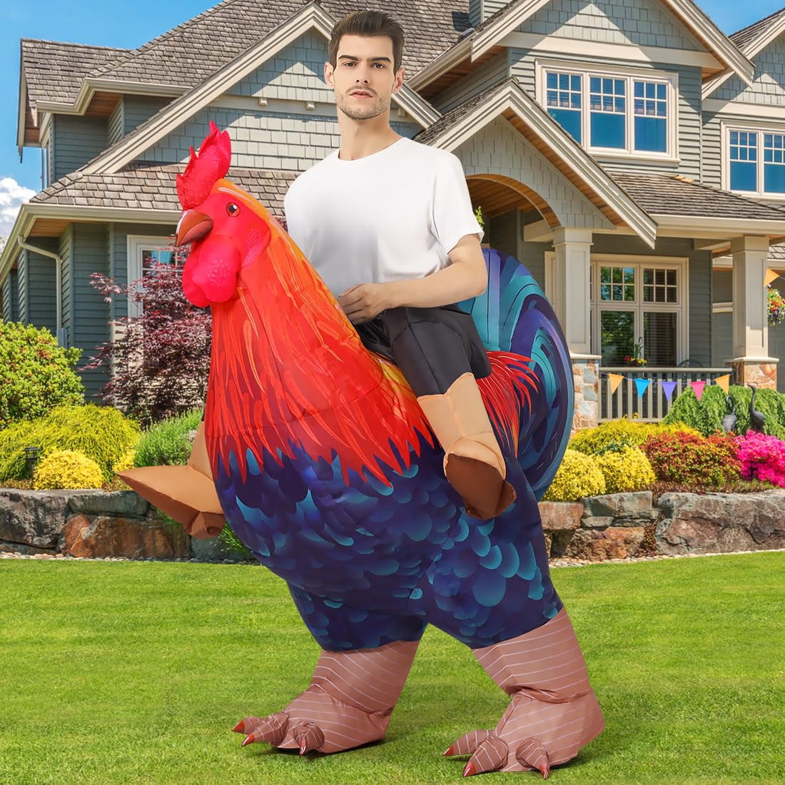COMIN 72 inch Inflatable Chicken Costume Rooster Adult Suit Funny Cosplay Halloween Costume for Men Women Birthday Party