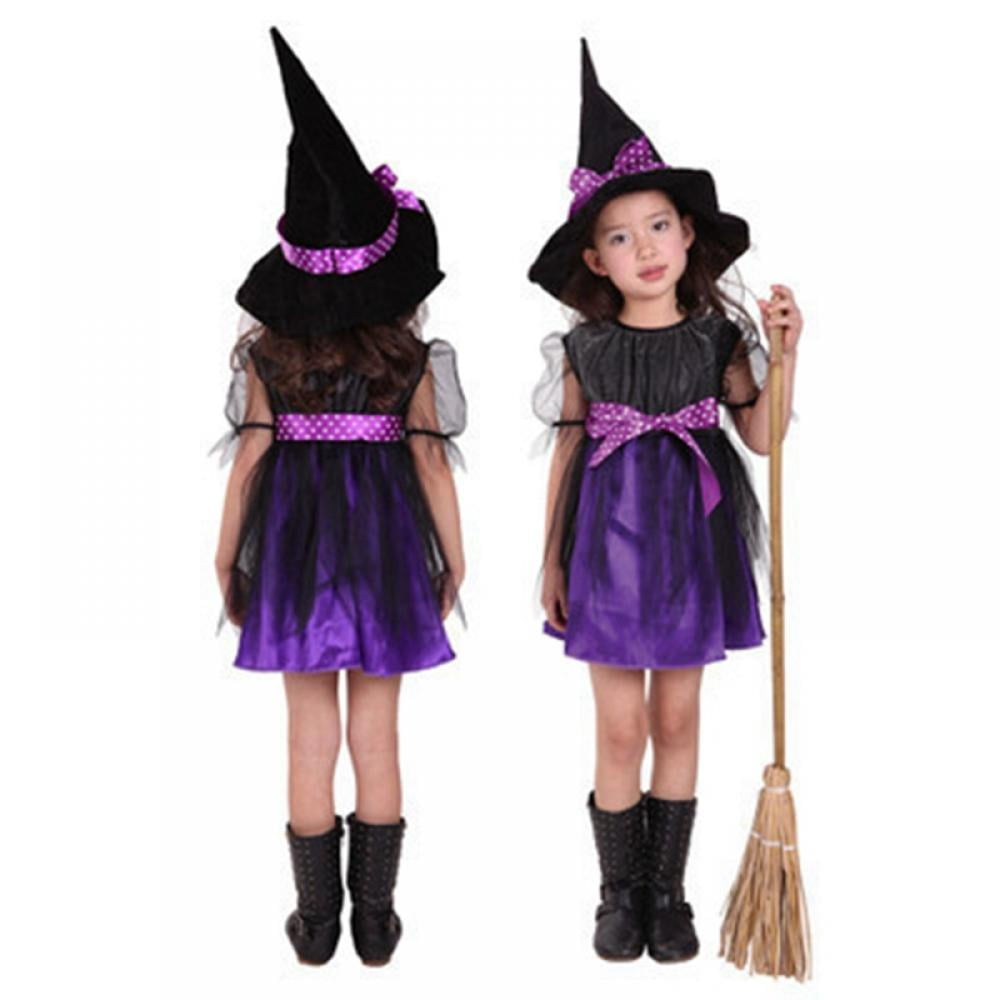 Xinhuaya 3-13T Halloween Witch Costume Set Dress Hat Broom Tutu Skirt for Halloween Cosplay Party