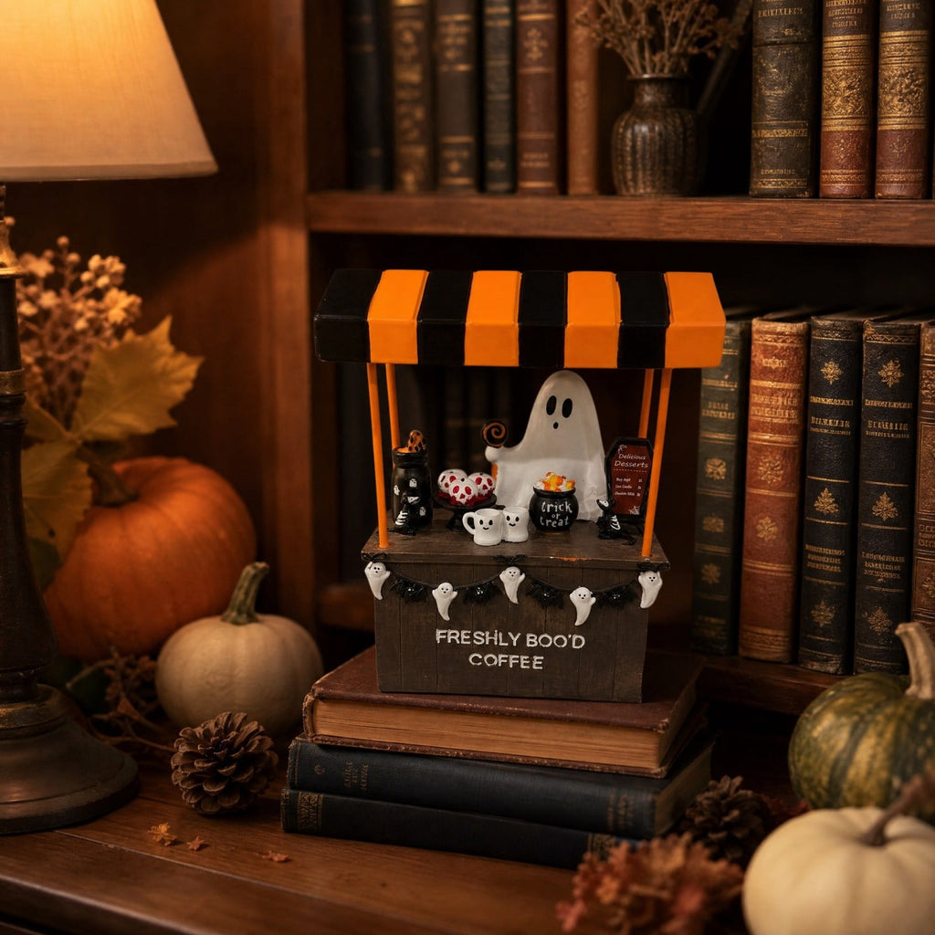 Halloween Ghost Coffee Stand Figurine, 2026 Spooky Decorative Ghost Statue for Shelf Desk Tabletop, Resin Halloween Ornament for Party, Farmhouse Seasonal Decor