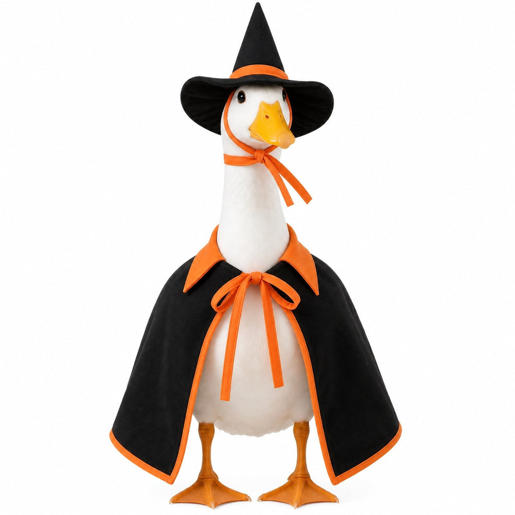 Thanksgiving Harvest Outfit for 23" Porch Goose, Goose Fall Theme Dress in White&Orange with Headwear Fall Harvest Decor for 23" Goose Outdoor Patio Yard Lawn Decoration