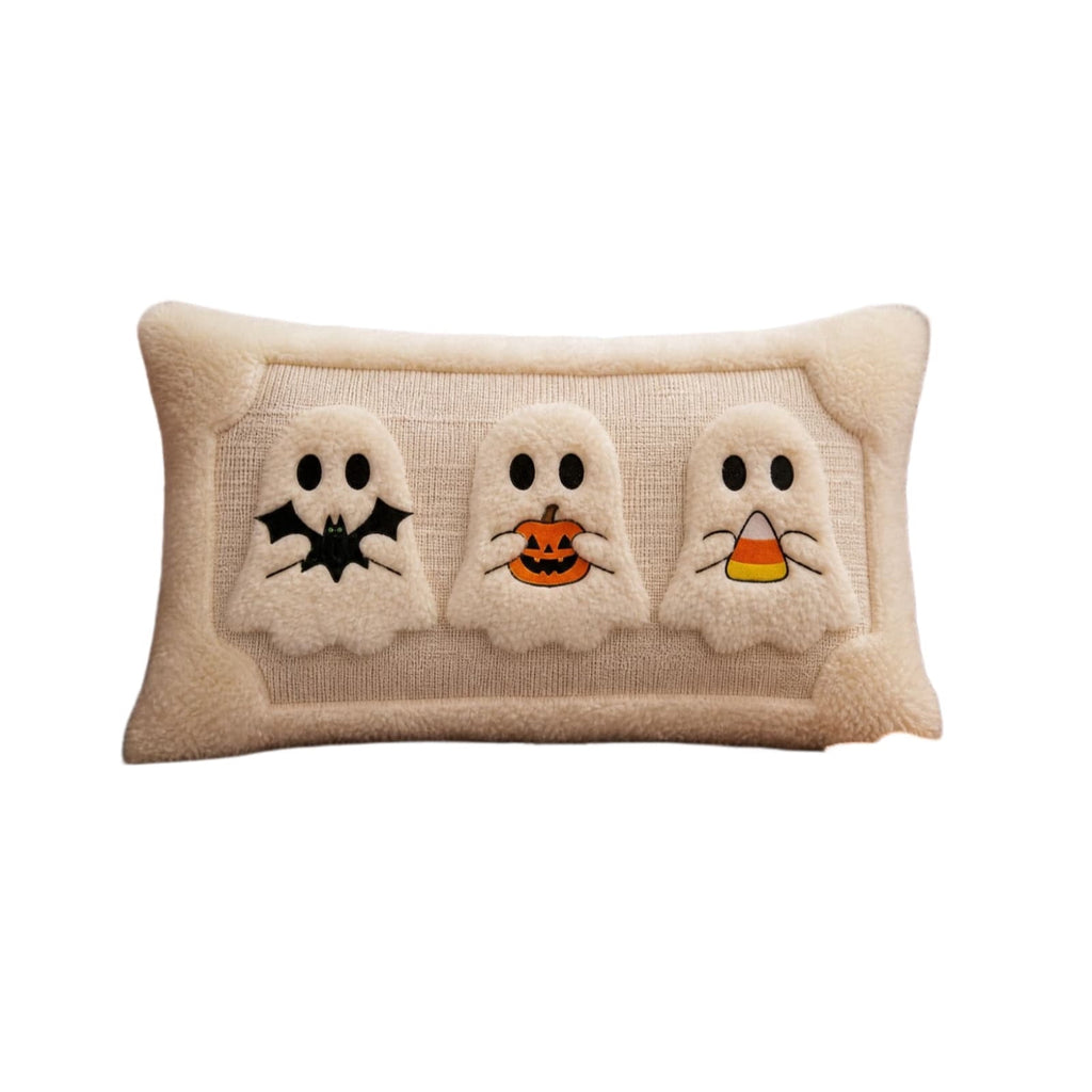 Halloween Ghost Reading Book Throw Pillow Cover, Spooky Library Bookshelf Skull Candlestick Decorative Pillowcase, Retro Halloween Cushion Cover