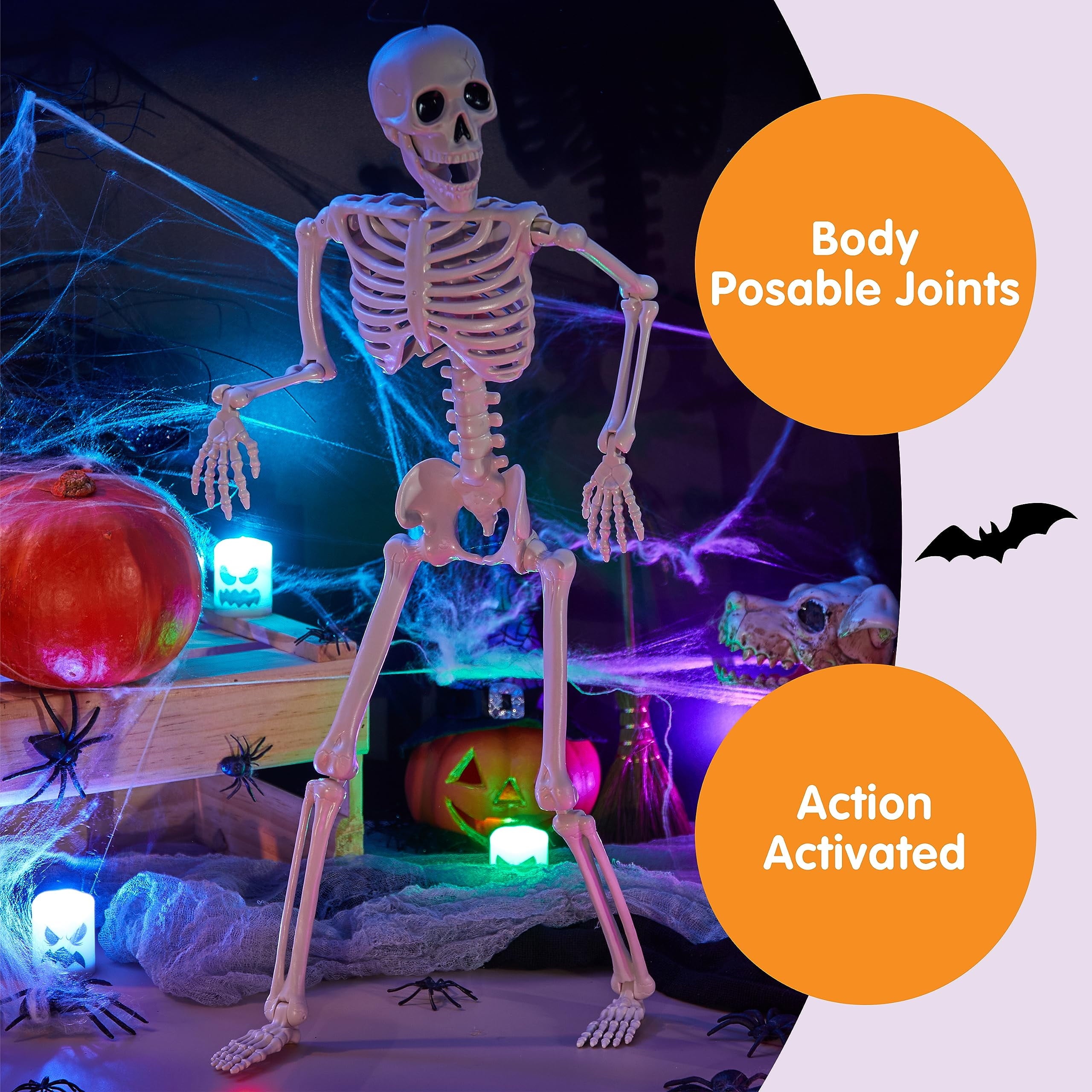 Joyfy 5 Pcs Halloween Skeleton Decorations,16 inch Full Body Poseable Skeleton with Movable Joints for Halloween Indoor Outdoor Party,Graveyard,Haunted House Accessories,White
