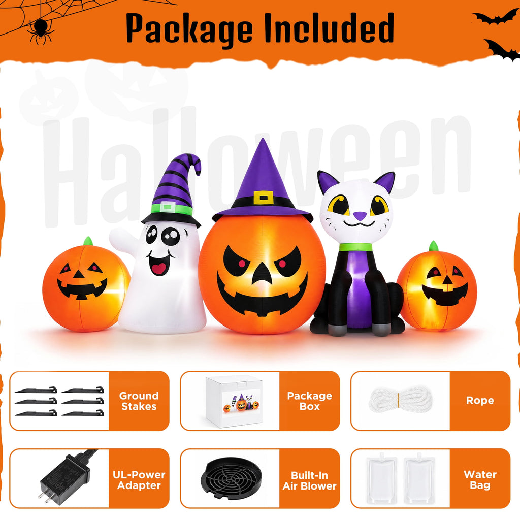 Firstness 8FT Halloween Inflatable Pumpkins Ghost Cat with Lights,Blow ups Outdoor Decorations for Yard