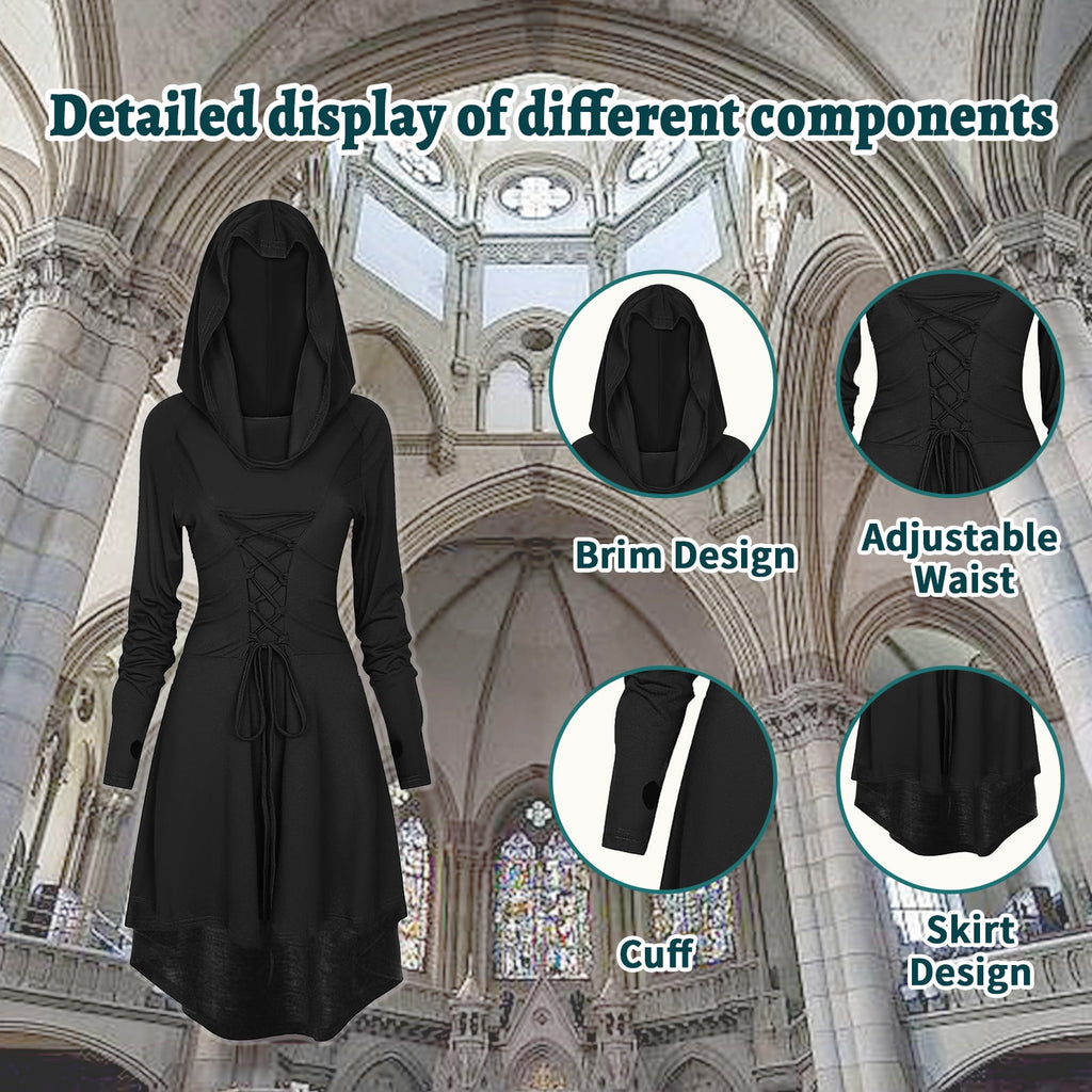 WASFDN Womens Renaissance Costumes Hooded Robe Lace Up Renaissance Dress Women Halloween Vintage Medieval Cloak(Green,L)