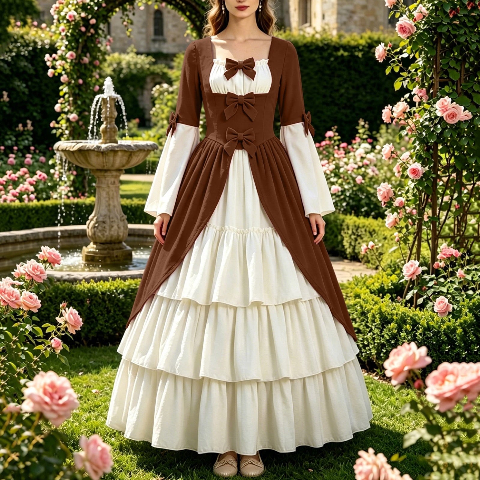 Gothic Dresses for Women Medieval Renaissance Halloween Costume Lace Up Corset High Low Ruffle Hem Square Neck Vintage Gown