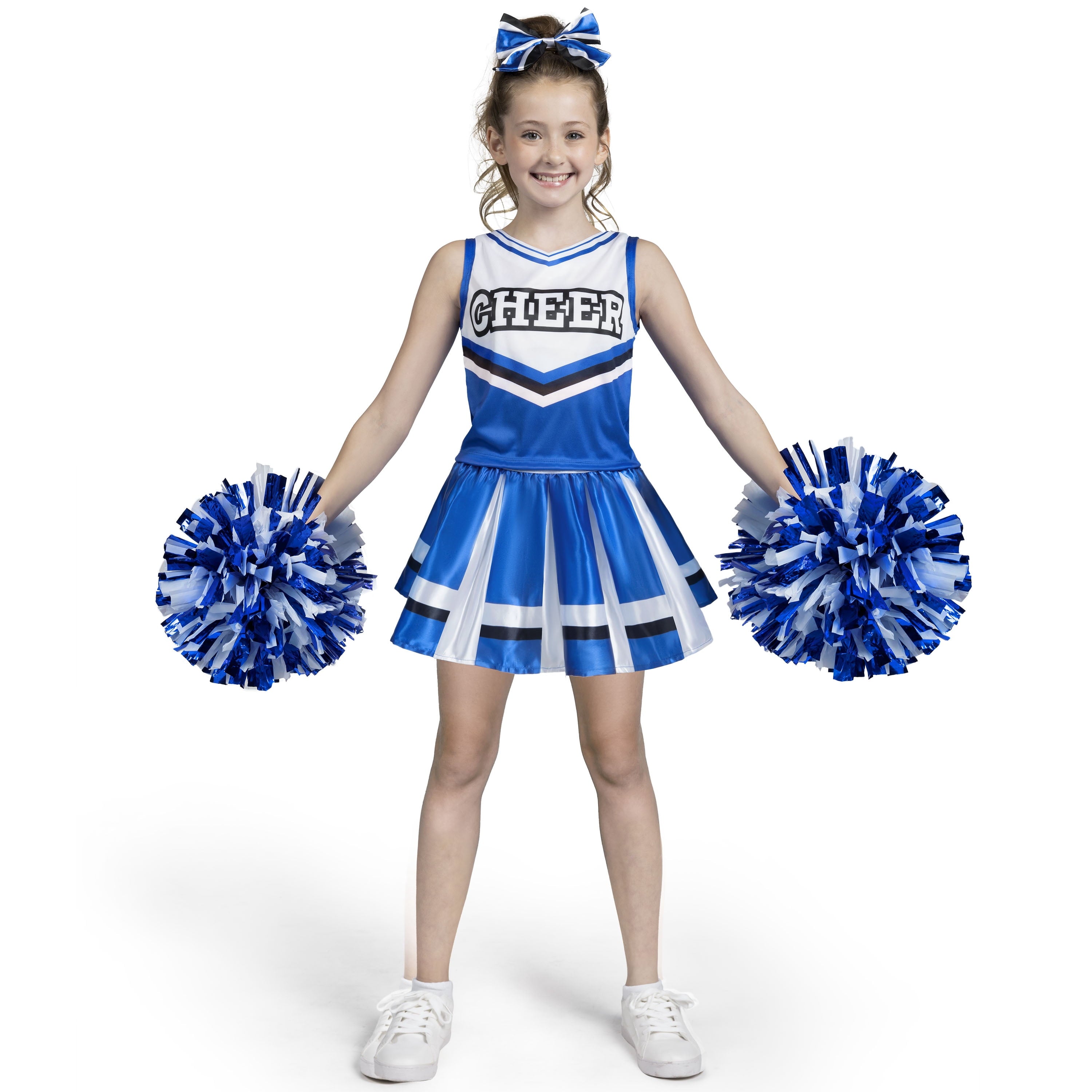 Joyfy Cheerleader Costume for Girls, Halloween Cute Cheer Uniform Outfit with Accessories for Kids Halloween High School Cheerleader Dress Up Costumes