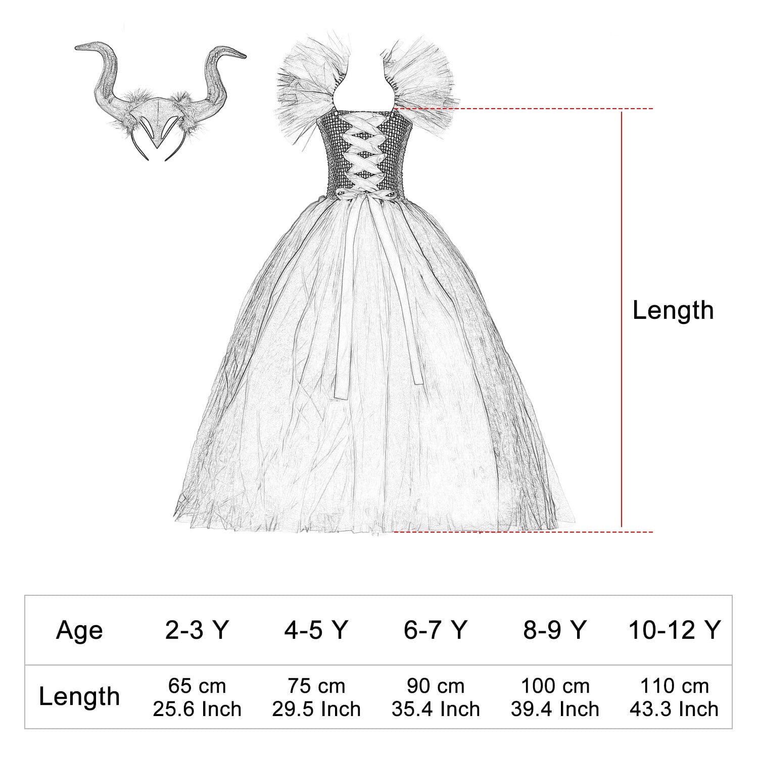 KAWELL Halloween Maleficent witch dress with headband set vampire witch costume 1-12 years old