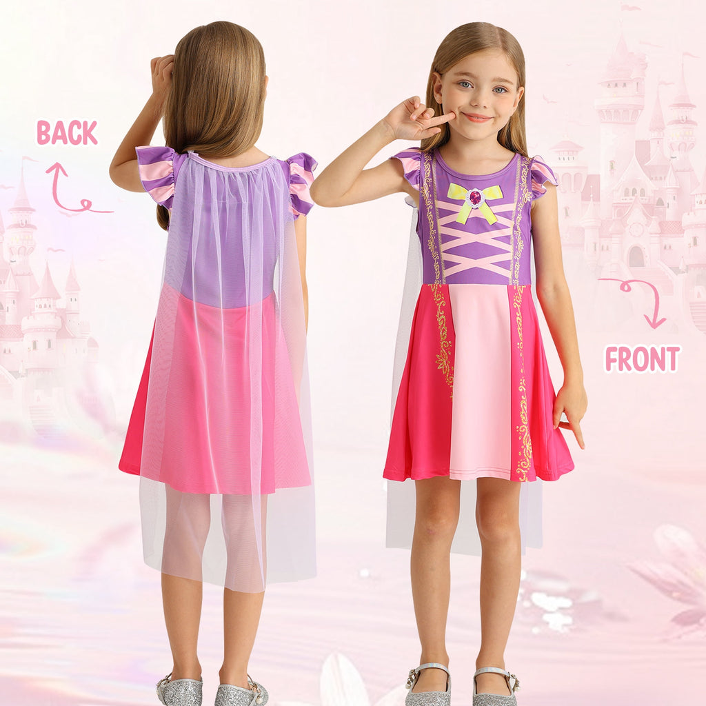 Benylion Girls Ice Princess Dress Halloween Cosplay Costumes With Tulle Cape Kids Birthday Party Dress up Outfit for 7-8 Years