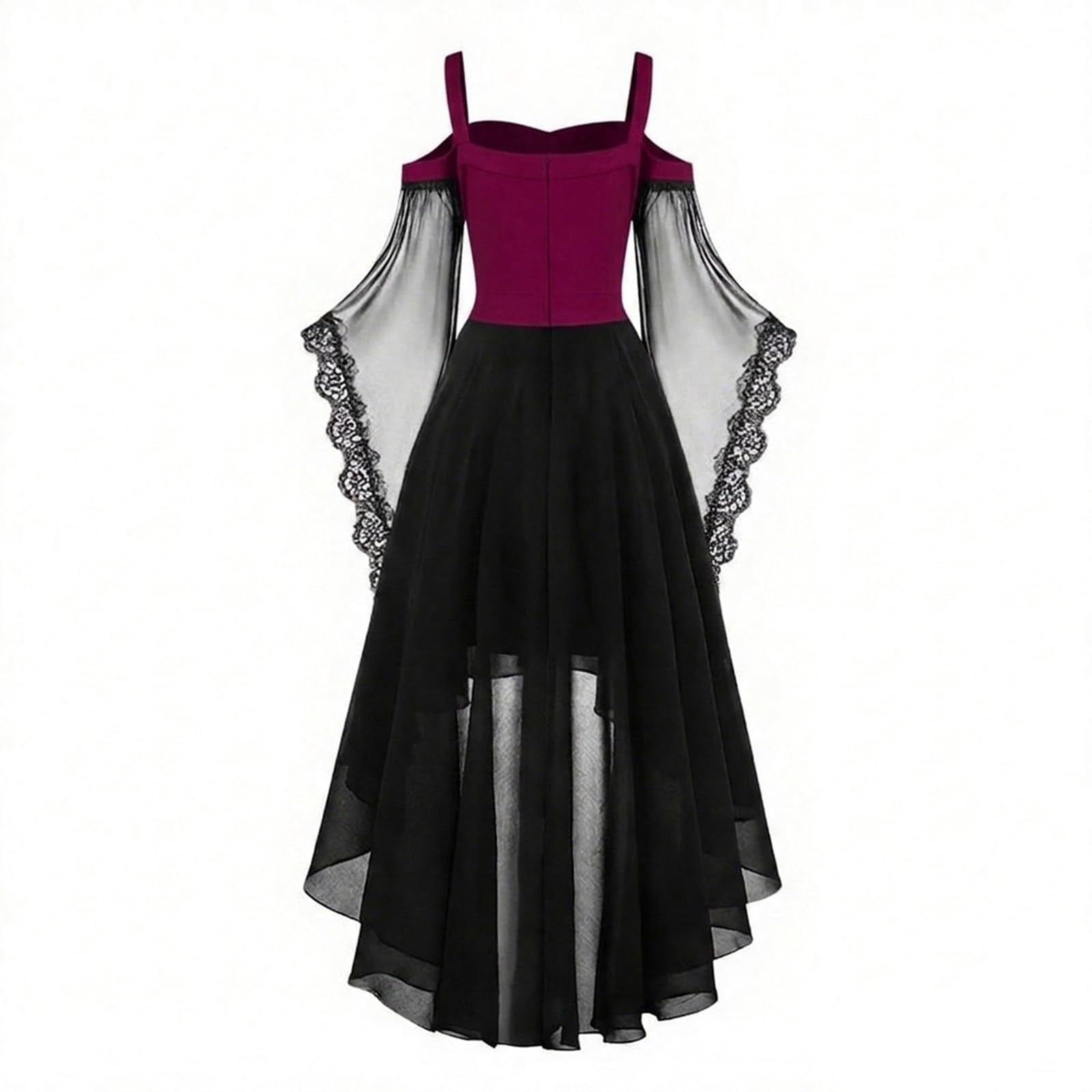 Witch Dress Women 2026 Halloween Costumes Woman Adults Medieval Vampire Butterfly Sleeve Mesh Gothic Outfits Red S