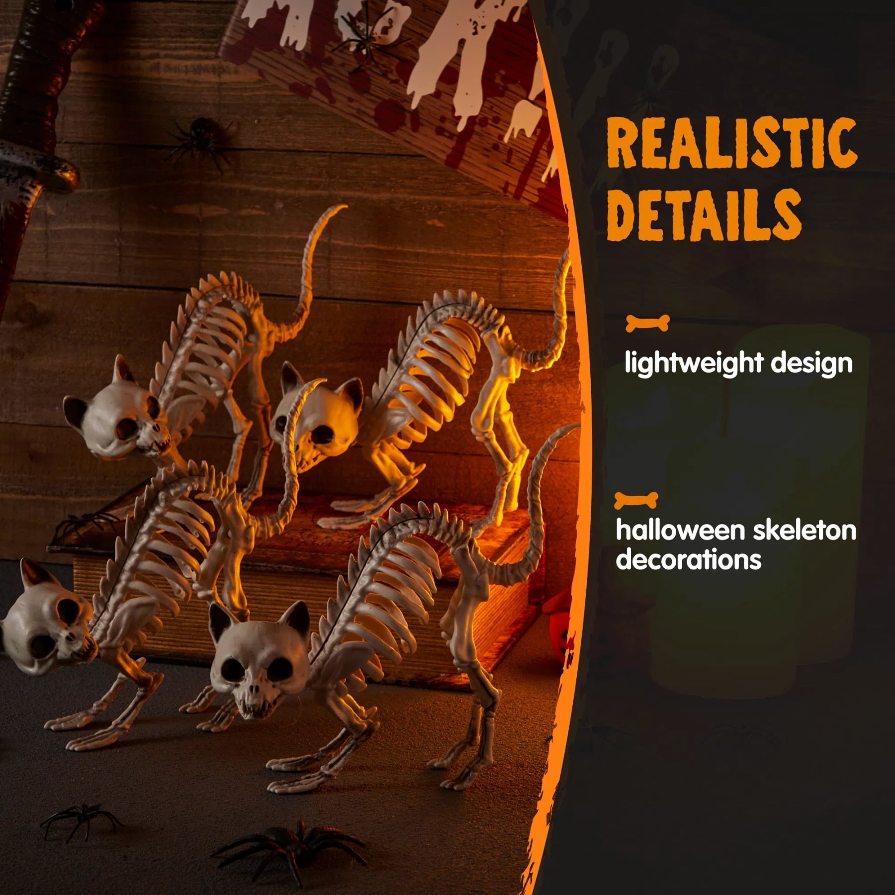 Joyfy 2 Pcs Cat Skeleton Halloween Decoration,7 Inch Posable Plastic Animals Halloween Skeleton for Indoor Outdoor Halloween Decorations,Haunted House Party Props