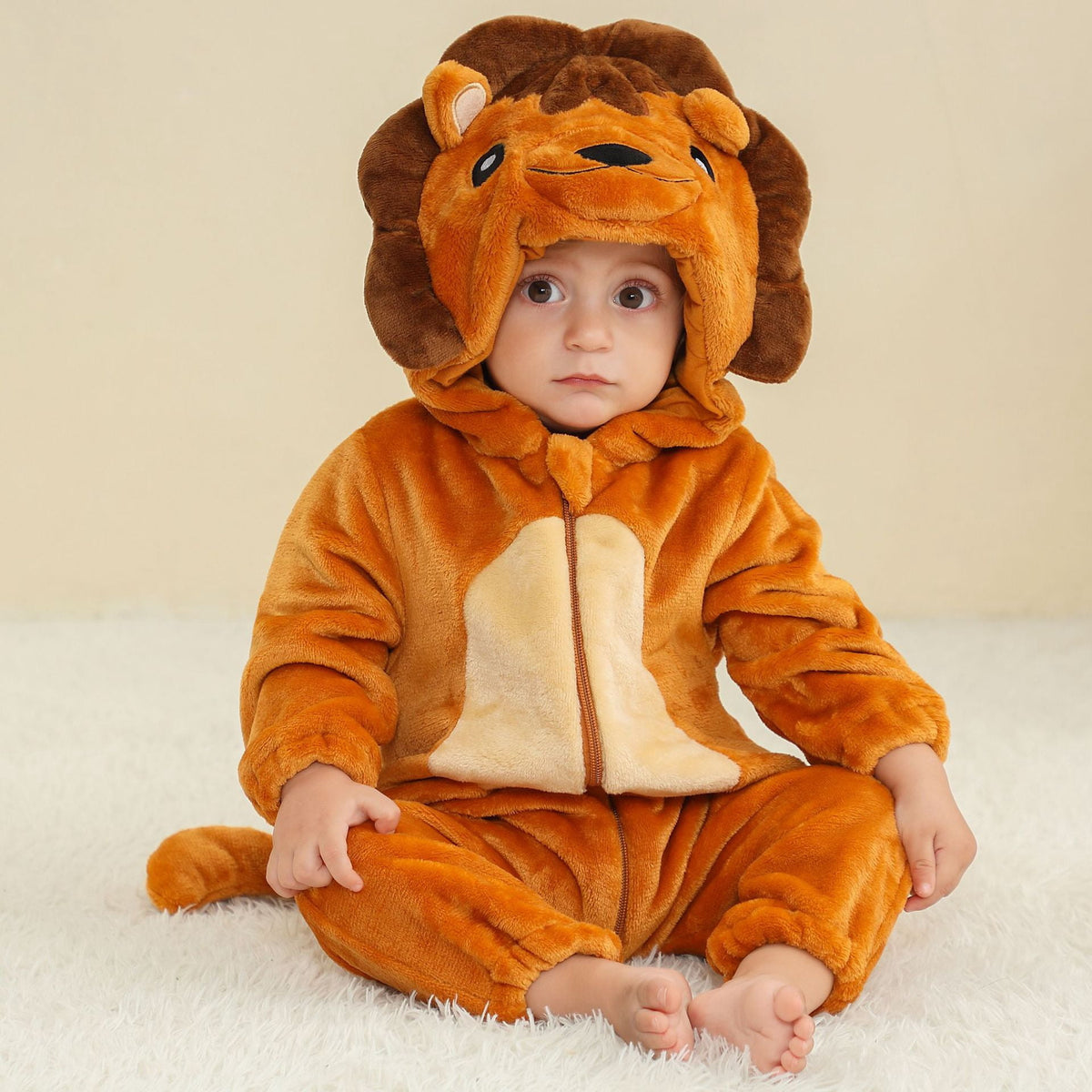 WIBACKER 0-3T Unisex Baby Animal Costume Winter Autumn Flannel Hooded Romper Christmas and Halloween Dinosaur Cosplay Jumpsuit