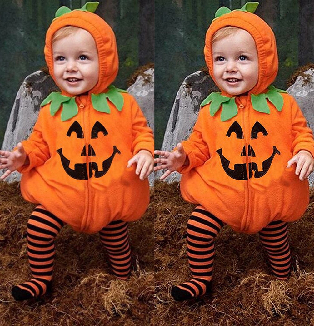 ATAIKU Newborn Infant Baby Boy Girl Fleece Halloween Pumpkin Costumes Toddler Hoodie Cosplay Party Clothes 12-18 Months