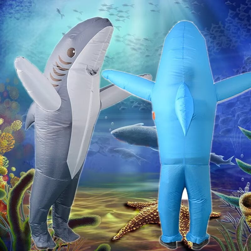 AlevRam Inflatable Shark Costume for Adults, Funny Blow Up Animal Costume with Fan, Halloween Cosplay Party Outfit for Men and Women, One Size, Blue or Pink