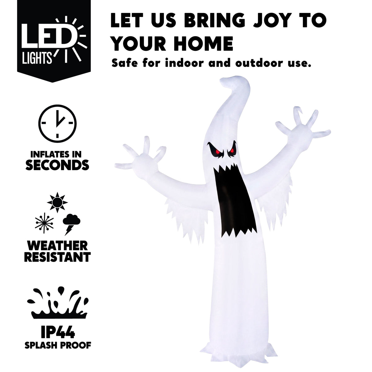 Joyfy 12 ft Halloween Inflatable Outdoor Ghost,Giant Ghost Blow Up Decor with Built-in LED Lights,inflatables with Build-in LEDs,Spooky Outdoor Decorations for Yard & Lawn