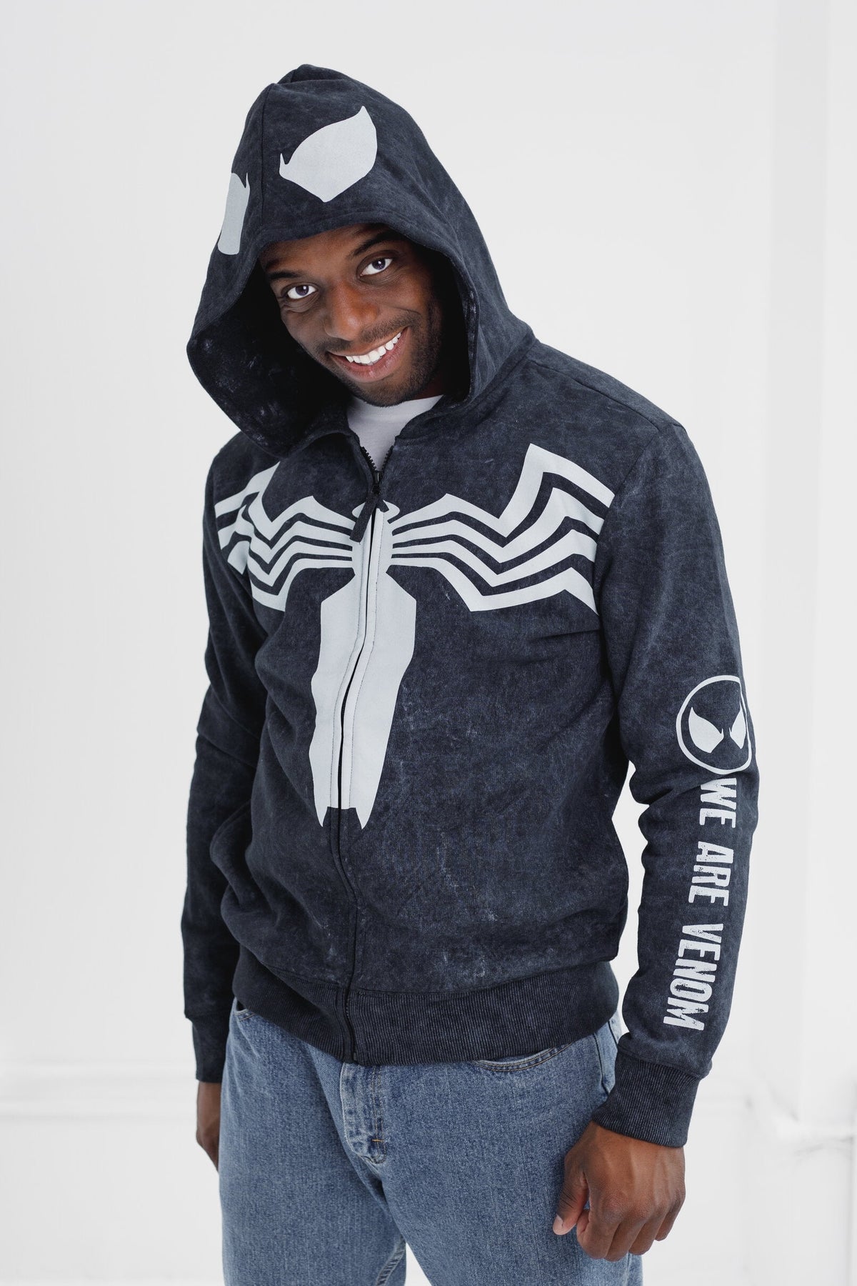 Marvel Spider-Man Adult Men or Women Cosplay Fleece Zip-Up Hoodie Miles Morales Charcoal