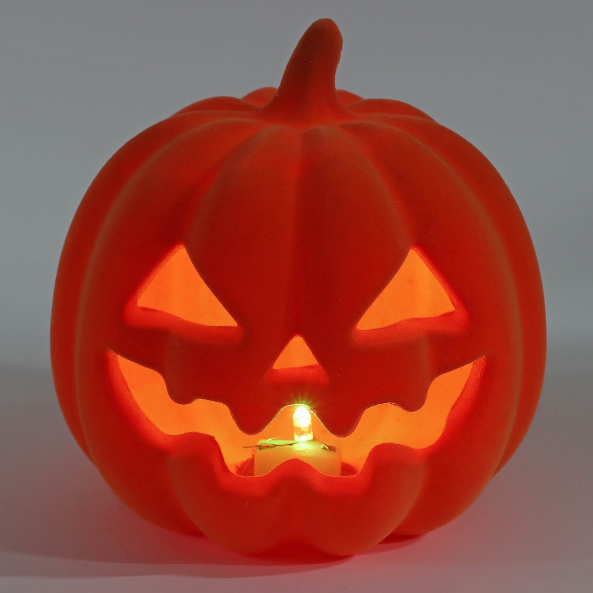 Light-Up Flocked Jack-o'-Lantern Decoration, Orange, 5.5", Halloween by Way To Celebrate
