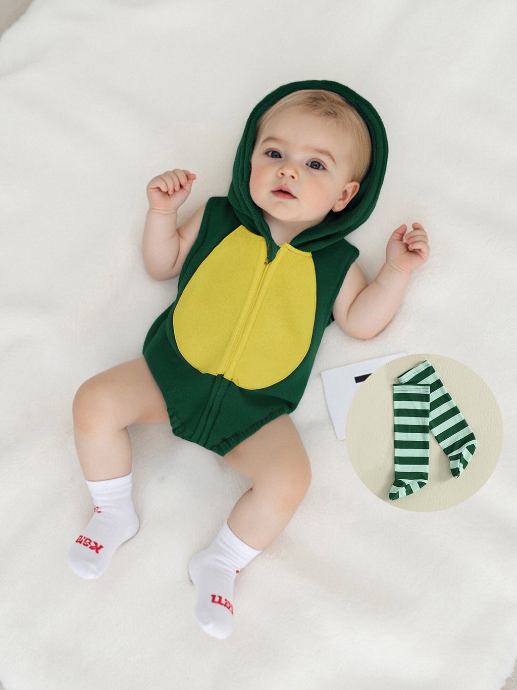 Cjfdfy Newborn Baby Boy Girl Halloween Animal Costume Infant Baby Fox Puppy Dog Frog Poached Egg Costume Fall Winter Sleeveless Hooded Zipper Romper Leg Warmers Set Toddler Halloween Cosplay Outfits