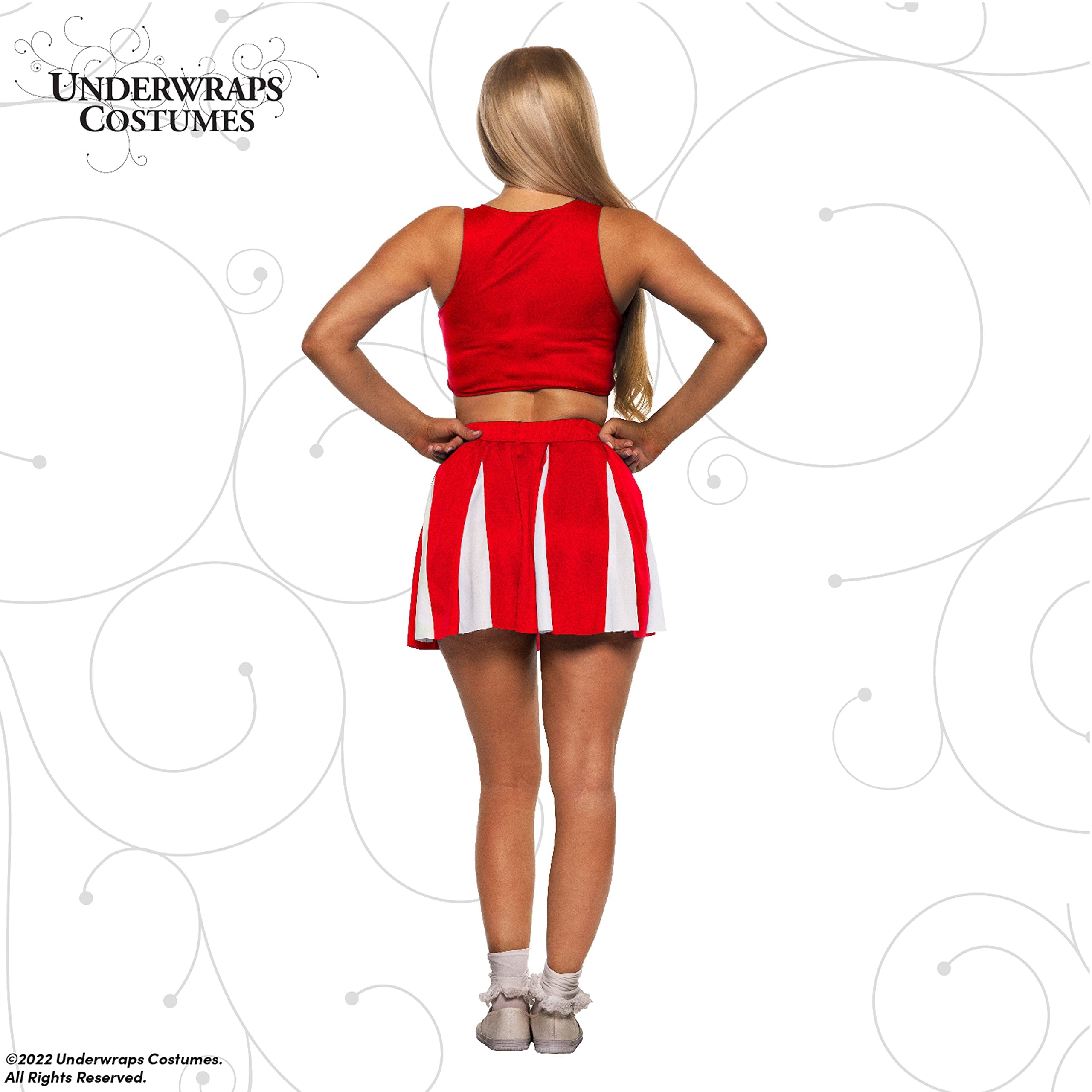 UNDERWRAPS Cheer Leader Two-Piece Costume - Cute Halloween Costume for Women, Sexy Red Cheer Cosplay Outfit, Cheer Captain Costume for Women, X-Large(14-16)
