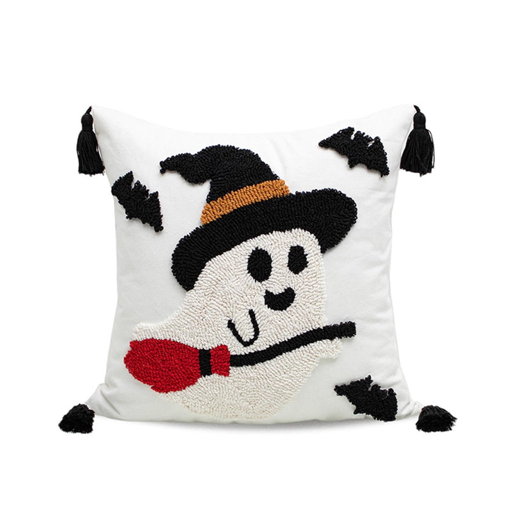 Halloween Ghost Reading Book Throw Pillow Cover, Spooky Library Bookshelf Skull Candlestick Decorative Pillowcase, Retro Halloween Cushion Cover