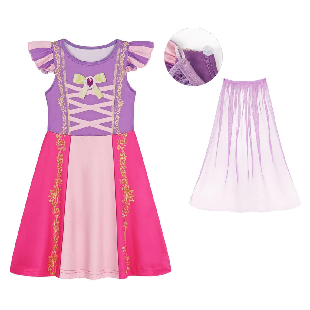 Benylion Girls Ice Princess Dress Halloween Cosplay Costumes With Tulle Cape Kids Birthday Party Dress up Outfit for 7-8 Years