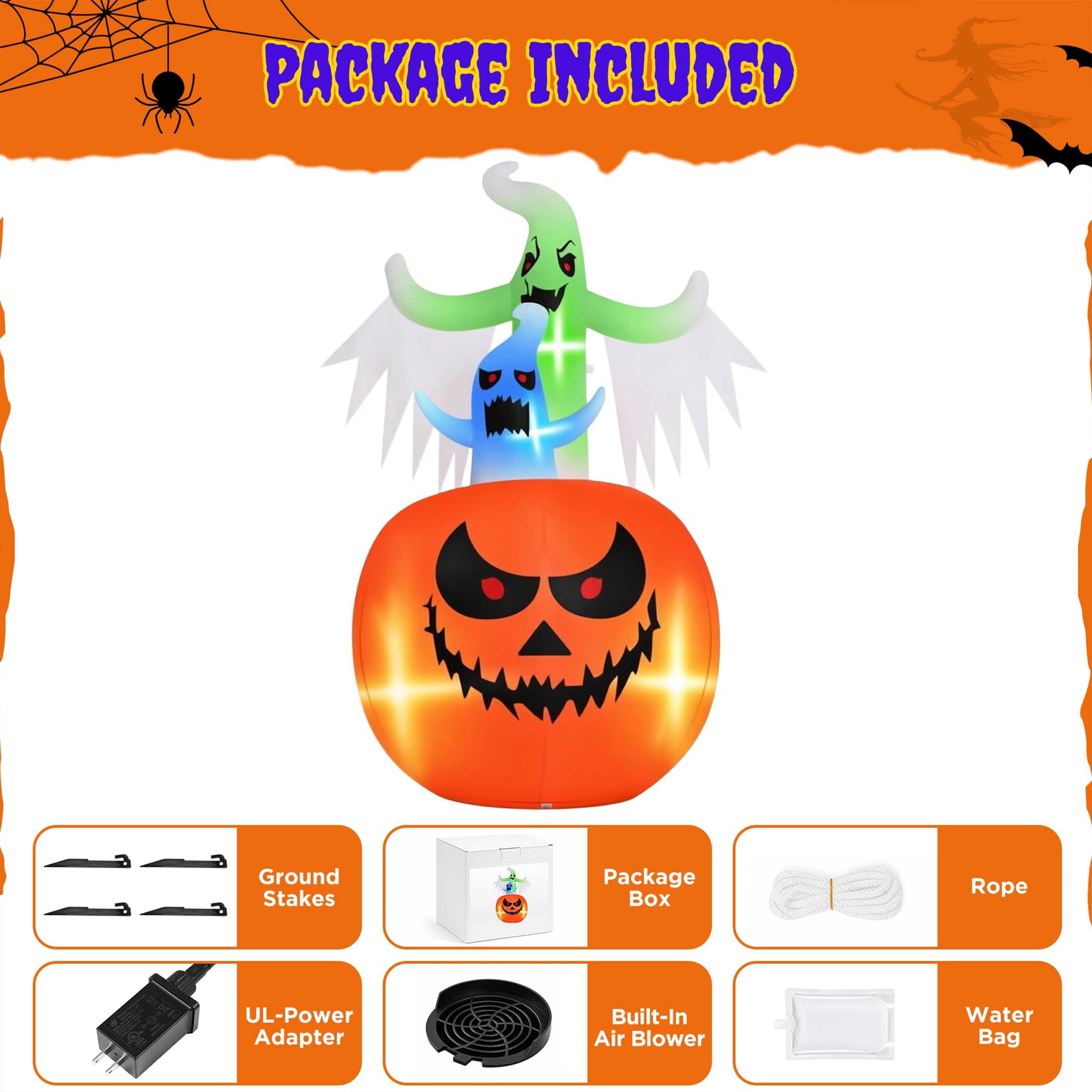 Firstness 6ft Tall Halloween Inflatable,Ghosts Pumpkin with Colorful Flashing Lights,Blow ups Halloween Outdoor Decorations